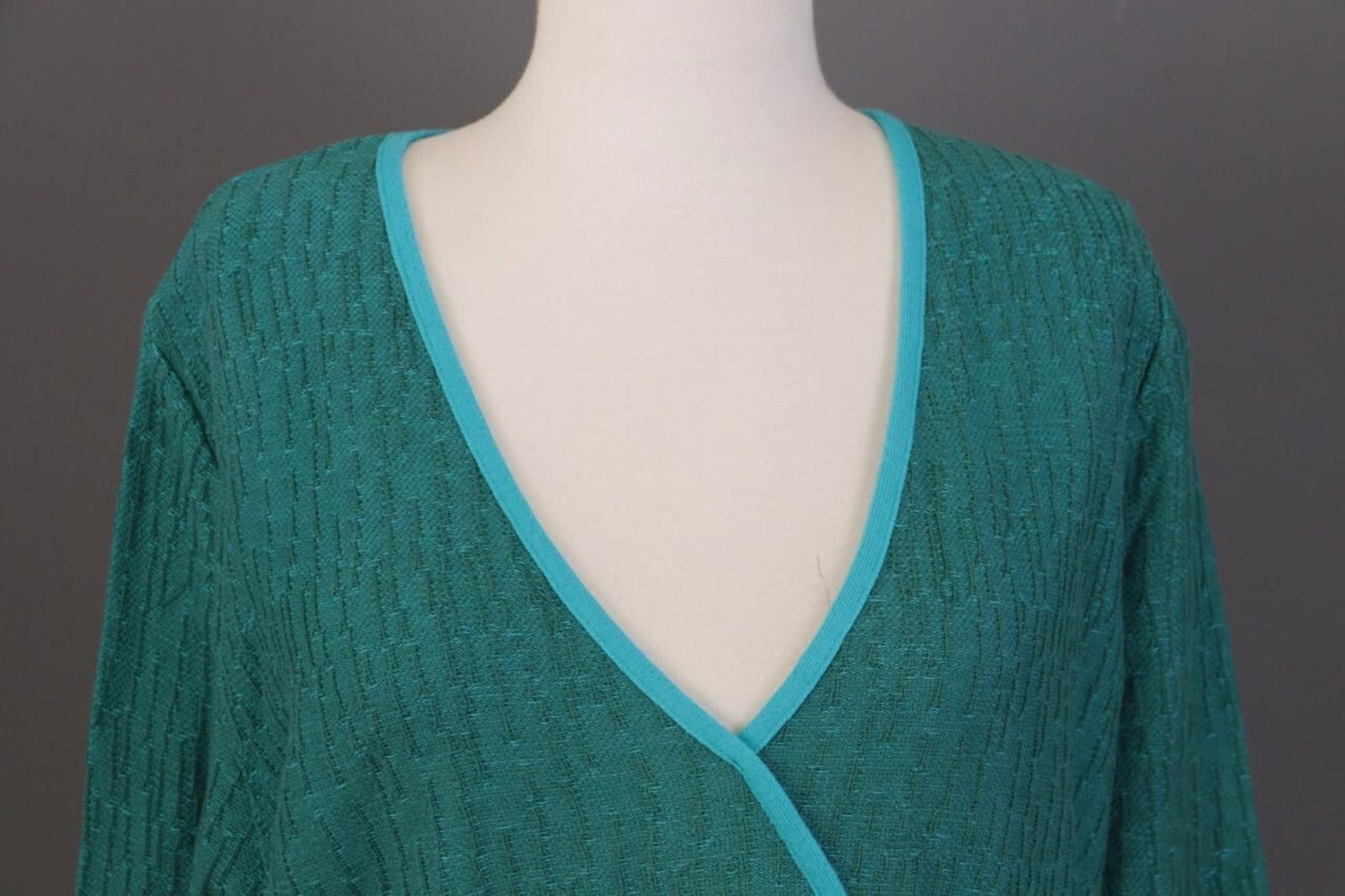 Designer Dunoue Green V-Neck Floral Knit Sweater Size XL Size XL / US 12-14 / IT 48-50 - 2 Thumbnail