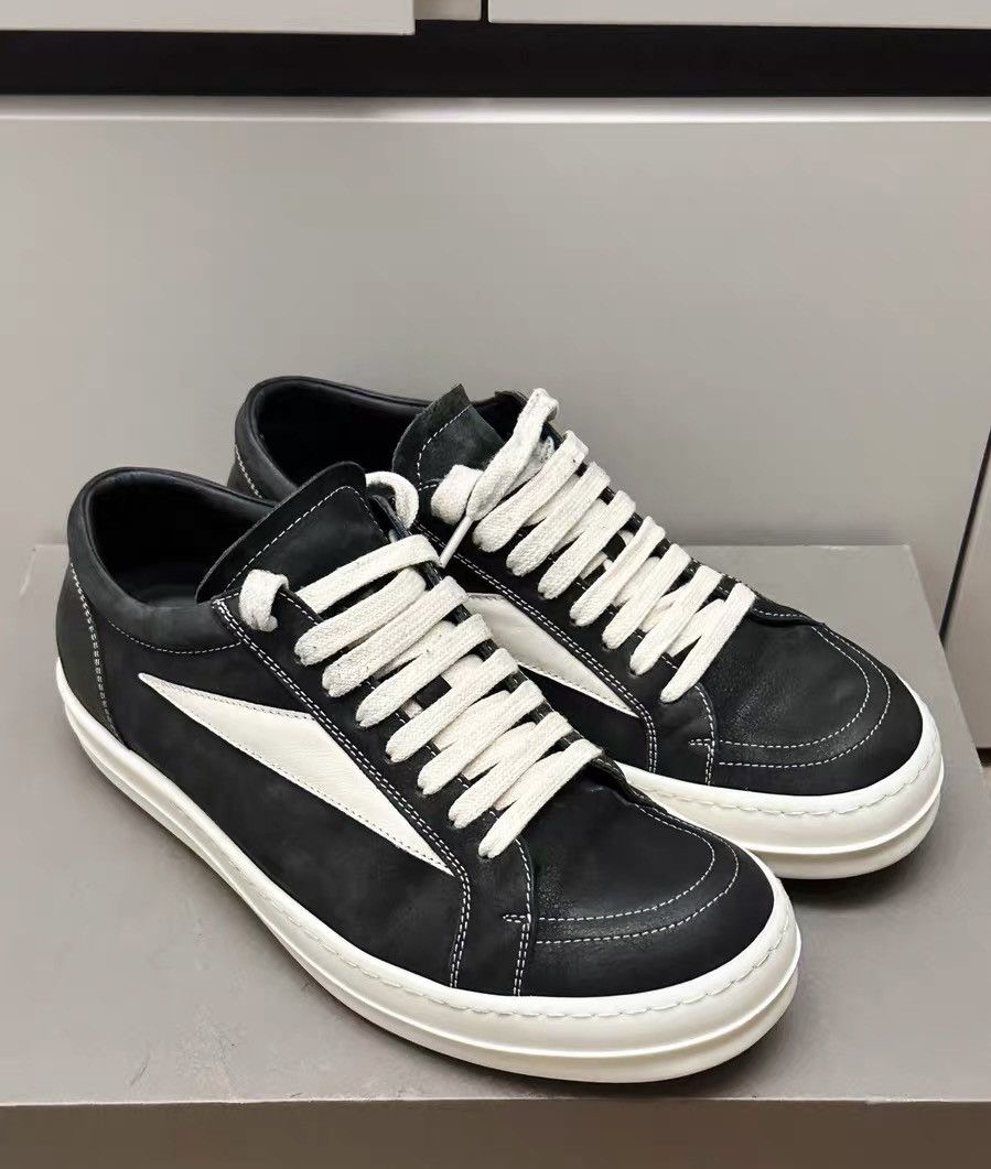 Rick Owens Rick Owens mainline black & white low-top, pebbled leather Size US 7 / EU 40 - 1 Thumbnail