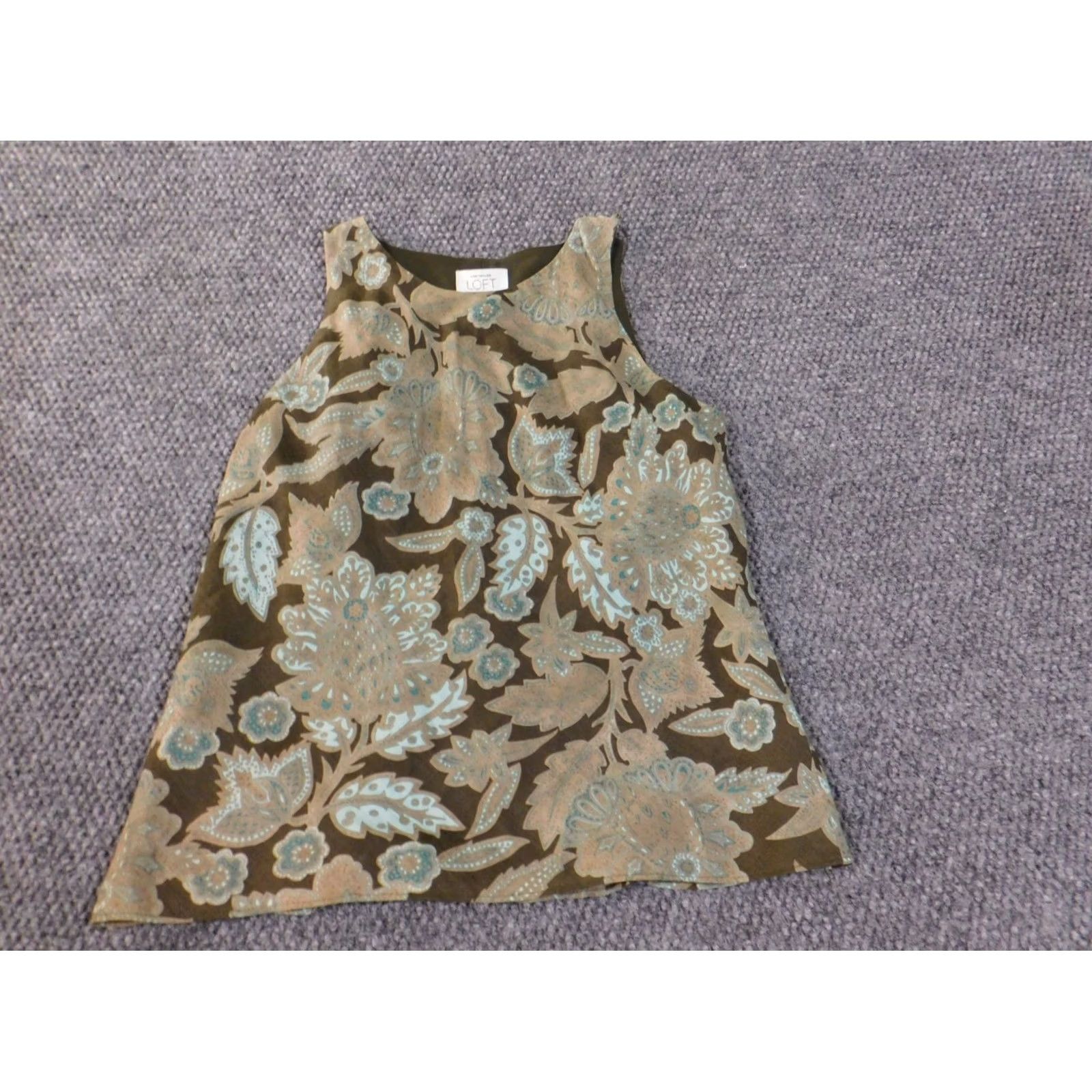 Ann Taylor Loft Blouse Women's Sleeveless Green Floral Ramie Lined Round Neck Casual Size 6 Regular Size M / US 6-8 / IT 42-44 - 3 Thumbnail