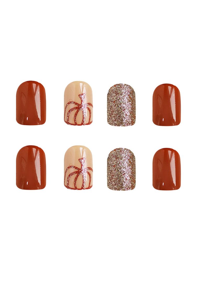 Other Press on Fake Nails Short Square with Pumpkin Flower Design Size ONE SIZE - 3 Thumbnail