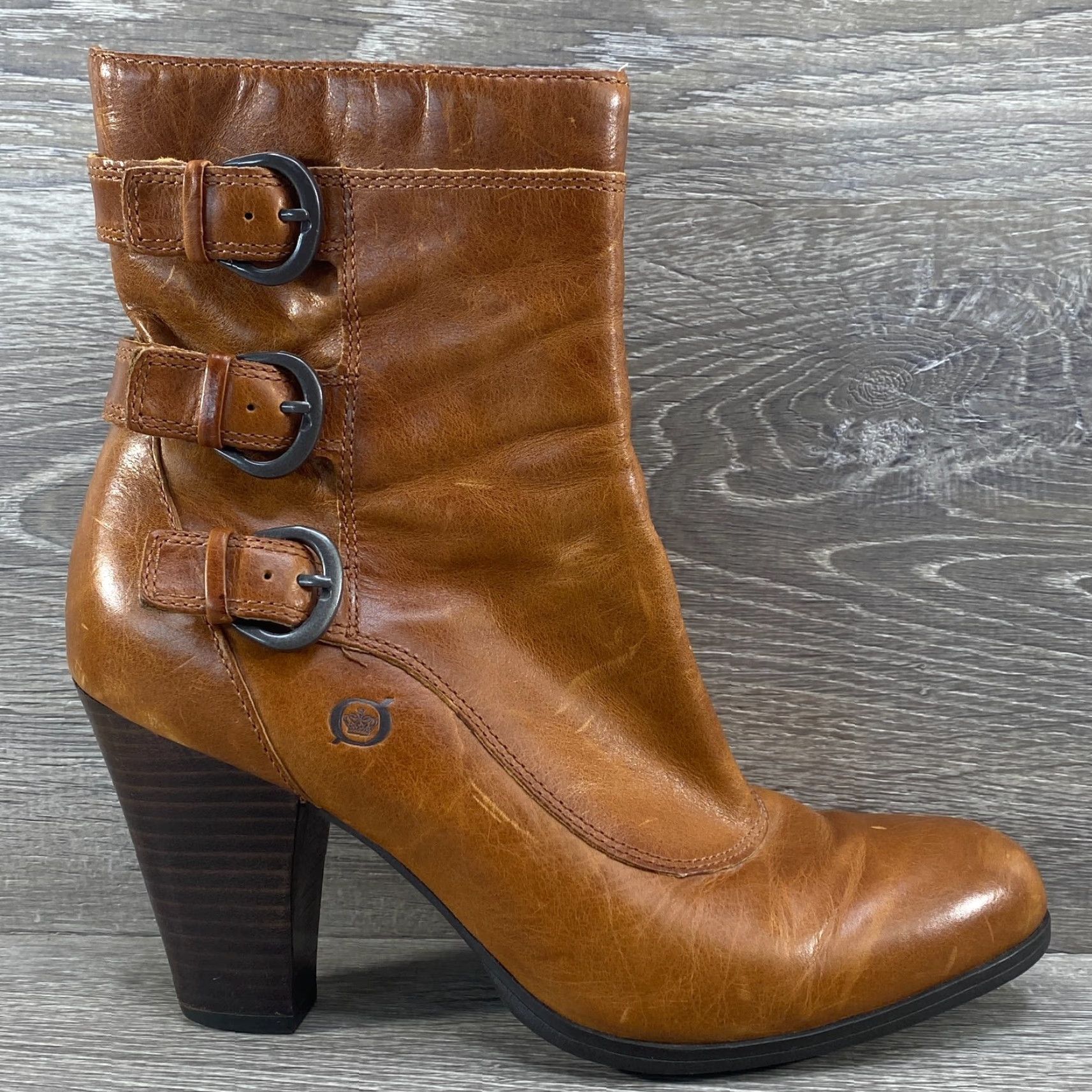 Born VINTAGE Born Womens Brown Leather Ankle Booties High Heel Buckles Side Zipper Size 9 Size US 9 / IT 39 - 2 Thumbnail