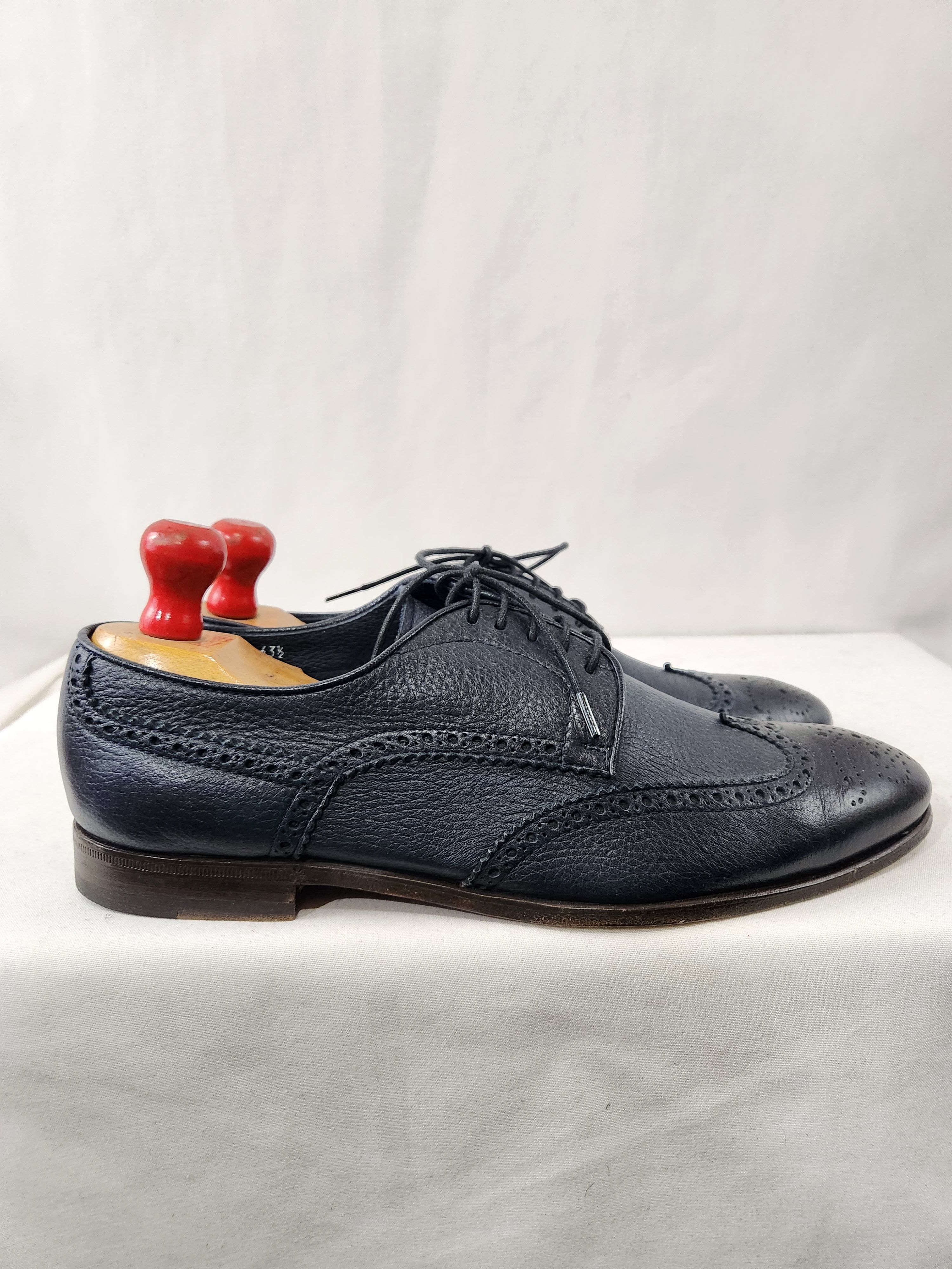 Henderson Deer Leather Navy Blue Wingtip Derby Made Italy 43.5 IT Size US 10.5 / EU 43-44 - 2 Thumbnail