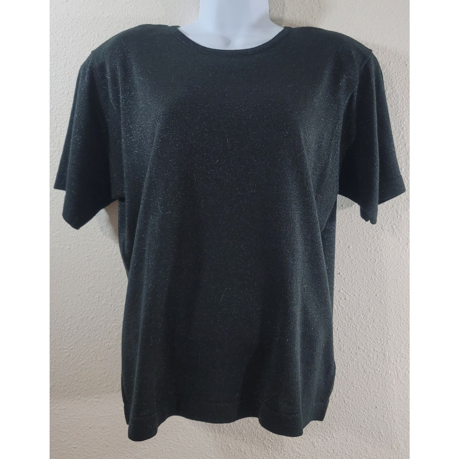 Other VTG Arlando Black Sparkly Round Neck Short Sleeve Top Large Size L / US 10 / IT 46 - 1 Thumbnail