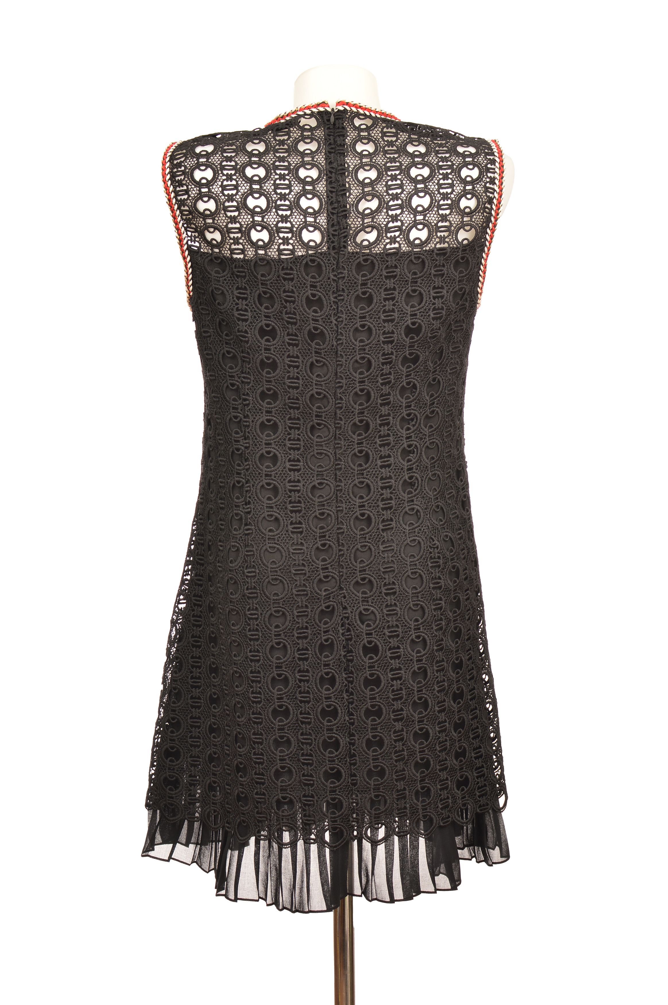 Sandro Sandro Crochet Black Dress with Red/White Braided Details Size XS / US 0-2 / IT 36-38 - 3 Thumbnail