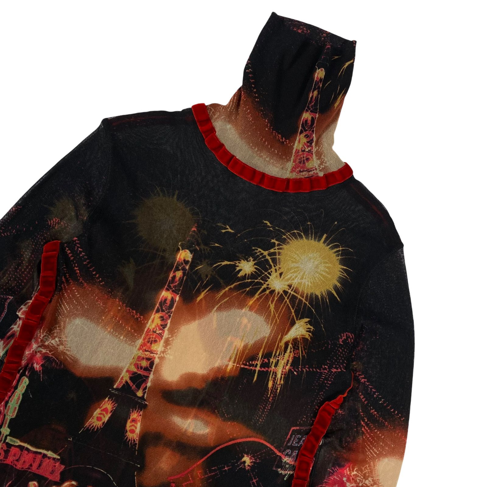Jean Paul Gaultier JPG Black Red Pigalle Mesh Top Size L / US 10 / IT 46 - 3 Thumbnail