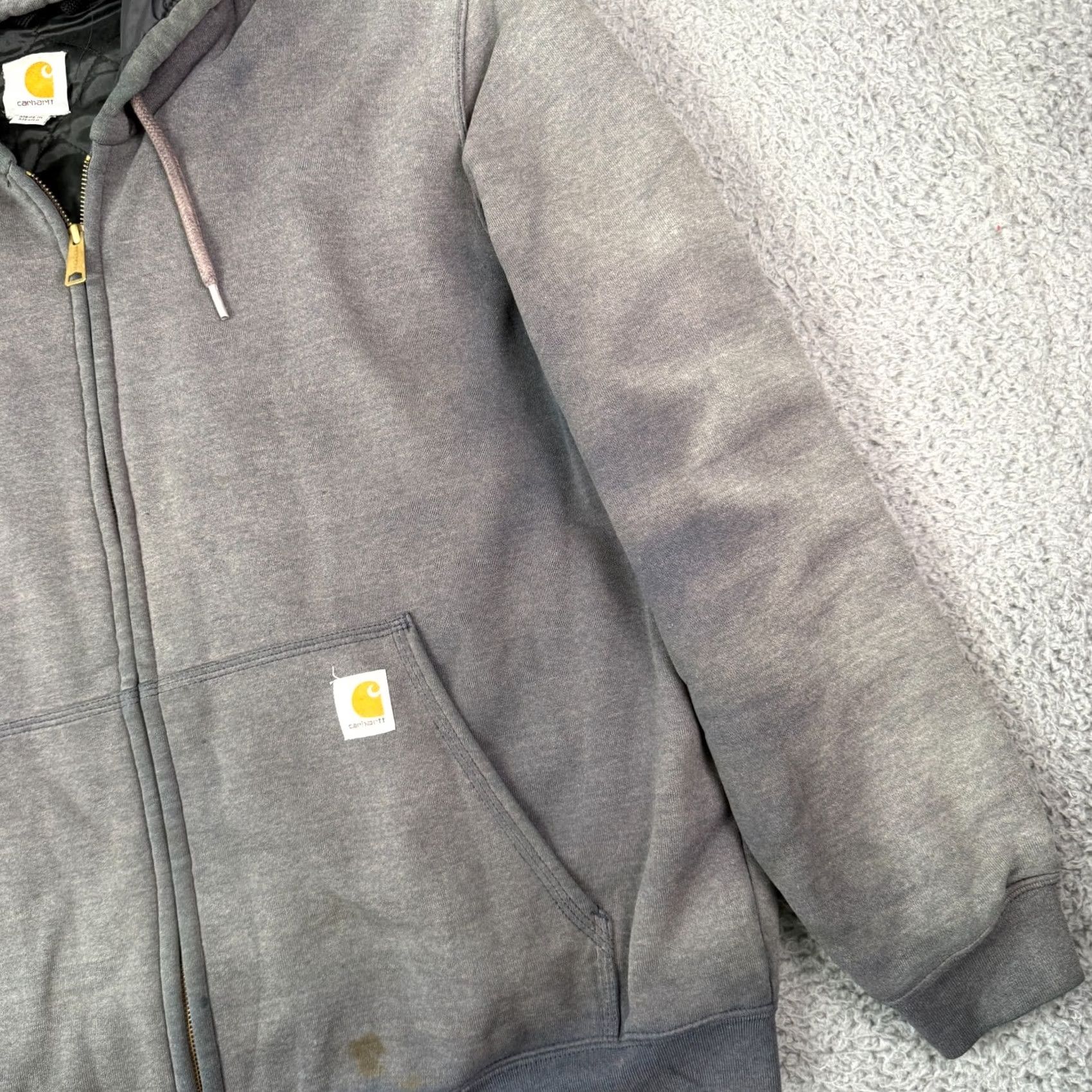 Carhartt VINTAGE Carhartt Hoodie Mens L Blue Sun Faded Distressed Zip Quilt Lined Size US L / EU 52-54 / 3 - 5 Thumbnail