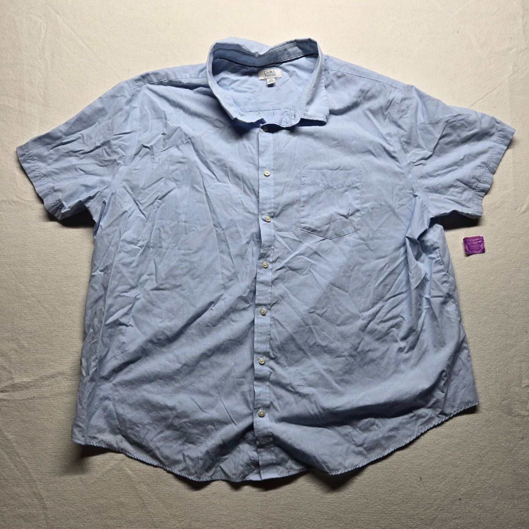 Croft & Barrow VINTAGE Croft & Barrow Shirt Solid Blue Easy Care Short Sleeve Button Up 4XB Adult Men’s Blue Cotton Polyester Knit? Size US XXL / EU 58 / 5 - 2 Thumbnail