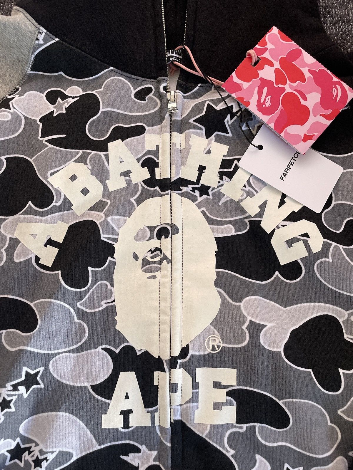 image of Bape Sta Camo Raglan Oversized Full Zip Hoodie in Grey/Camo, Women's (Size Medium)