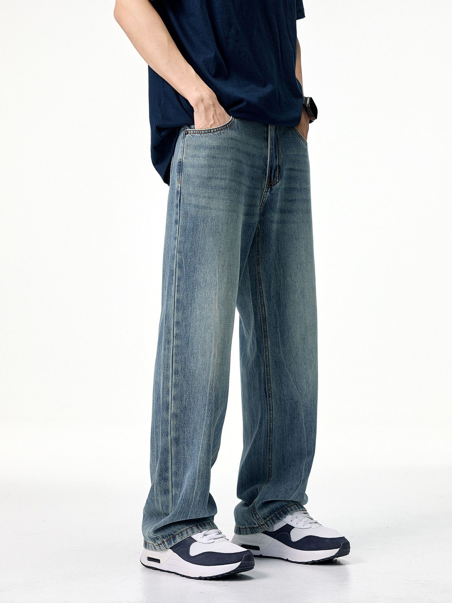 Japanese Brand Men's Retro Loose-Fit Straight-Leg Washed Wide-Leg Jeans Size US 32 / EU 48 - 3 Thumbnail