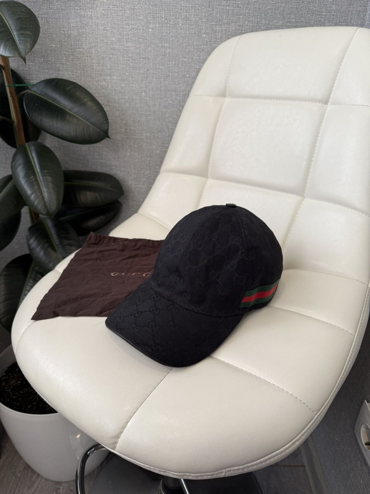 Gucci Gucci GG Black Monogram Baseball Cap with Web Stripe Hat Size ONE SIZE - 3 Thumbnail