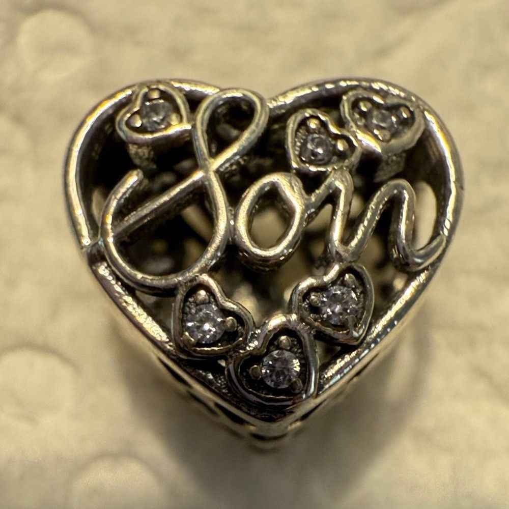 pandora Authentic Pandora Silver Heart 'Son' Mother Charm with Cryst Size ONE SIZE - 1 Thumbnail