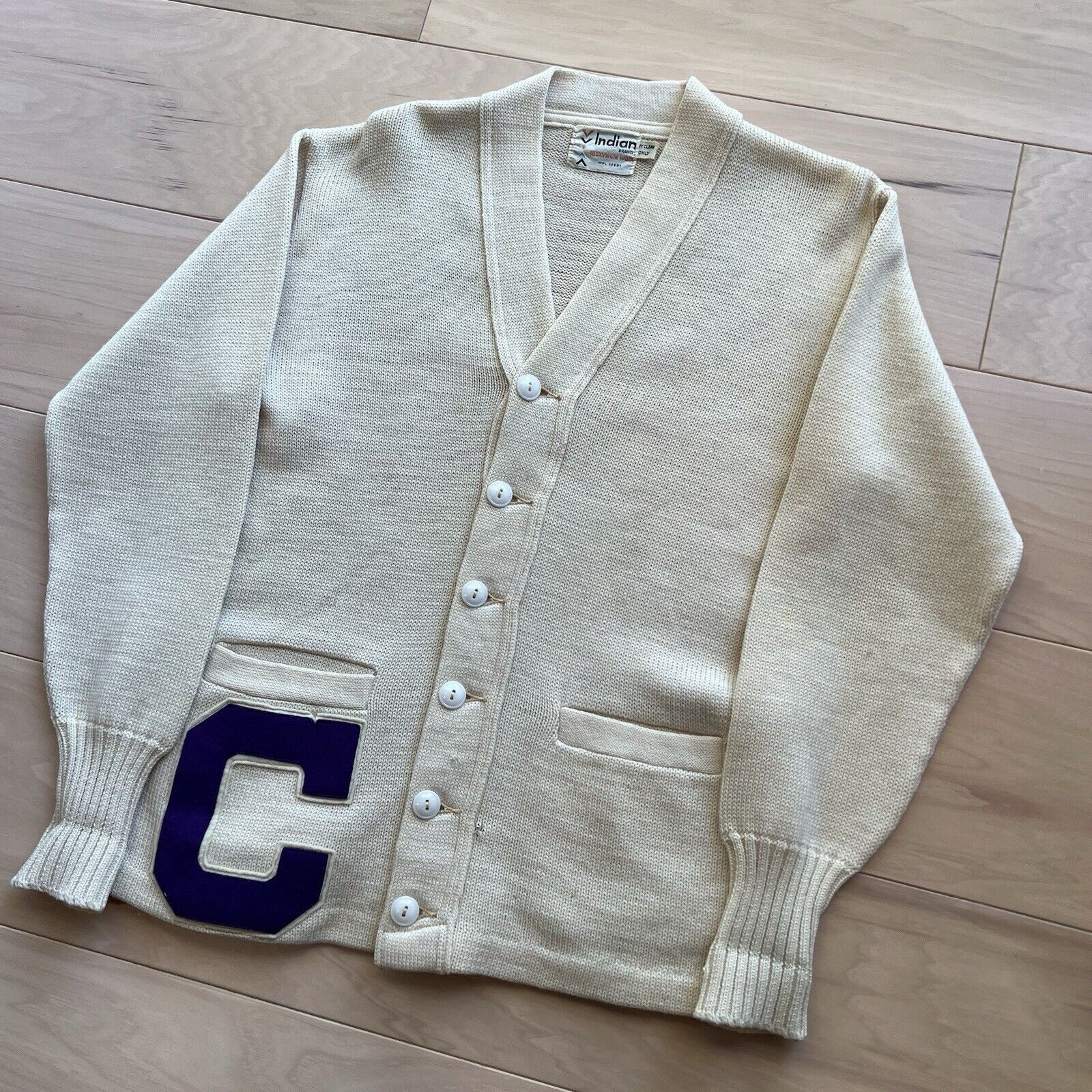 Vintage Vintage Letterman Cardigan S Beige Wool Sweater 60s Indian Size US S / EU 44-46 / 1 - 9 Thumbnail