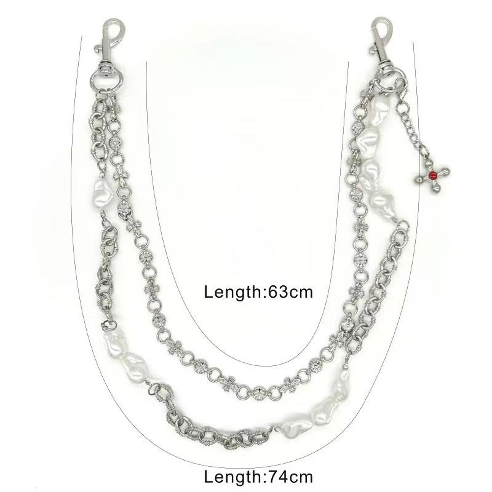Vintage Silver Chain with Pearl Accents, Men's Layered Wallet Chain Size ONE SIZE - 5 Thumbnail