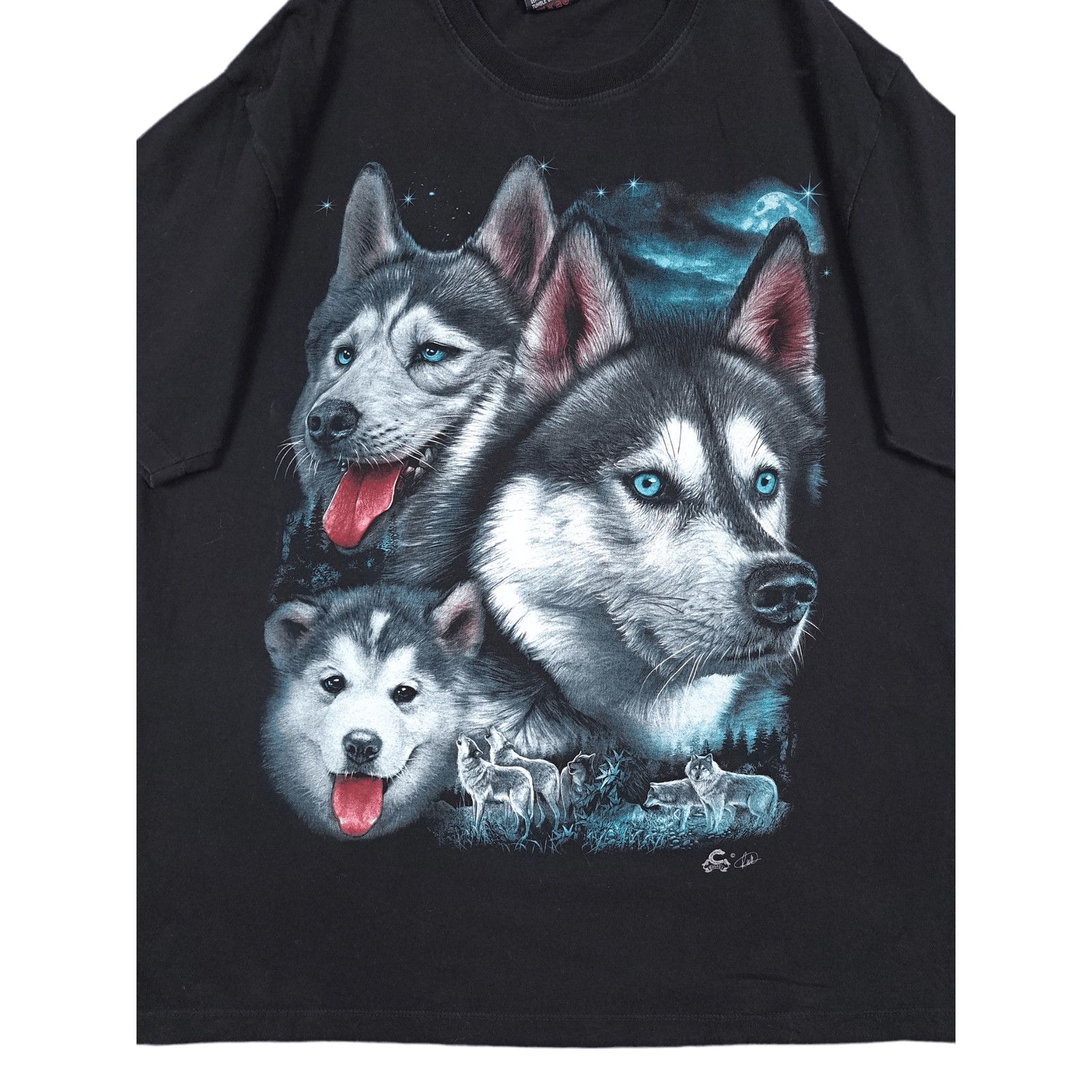 Vintage 90's Vintage Wolves Animal Print XL Caballo Black T-shirt Size US XL / EU 56 / 4 - 3 Thumbnail