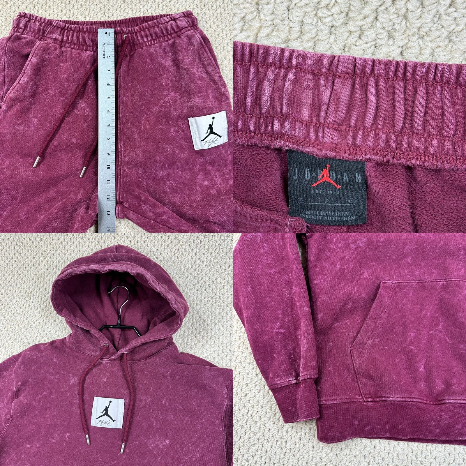 Nike Nike Jordan Essentials Tracksuit Mens S Burgundy Washed Fleece Sweatsuit Set Size US 29 - 9 Thumbnail
