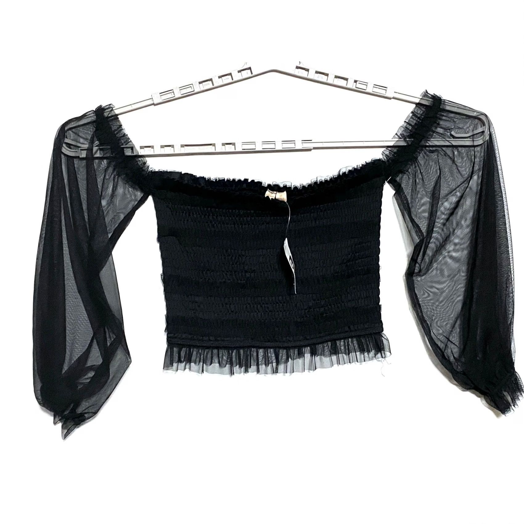 Vintage Buckle Black Crop Top M Off Shoulder Whimsigoth Dark Romantic Fairy Boho NWT Blouse Shirt Womens Size M / US 6-8 / IT 42-44 - 2 Thumbnail