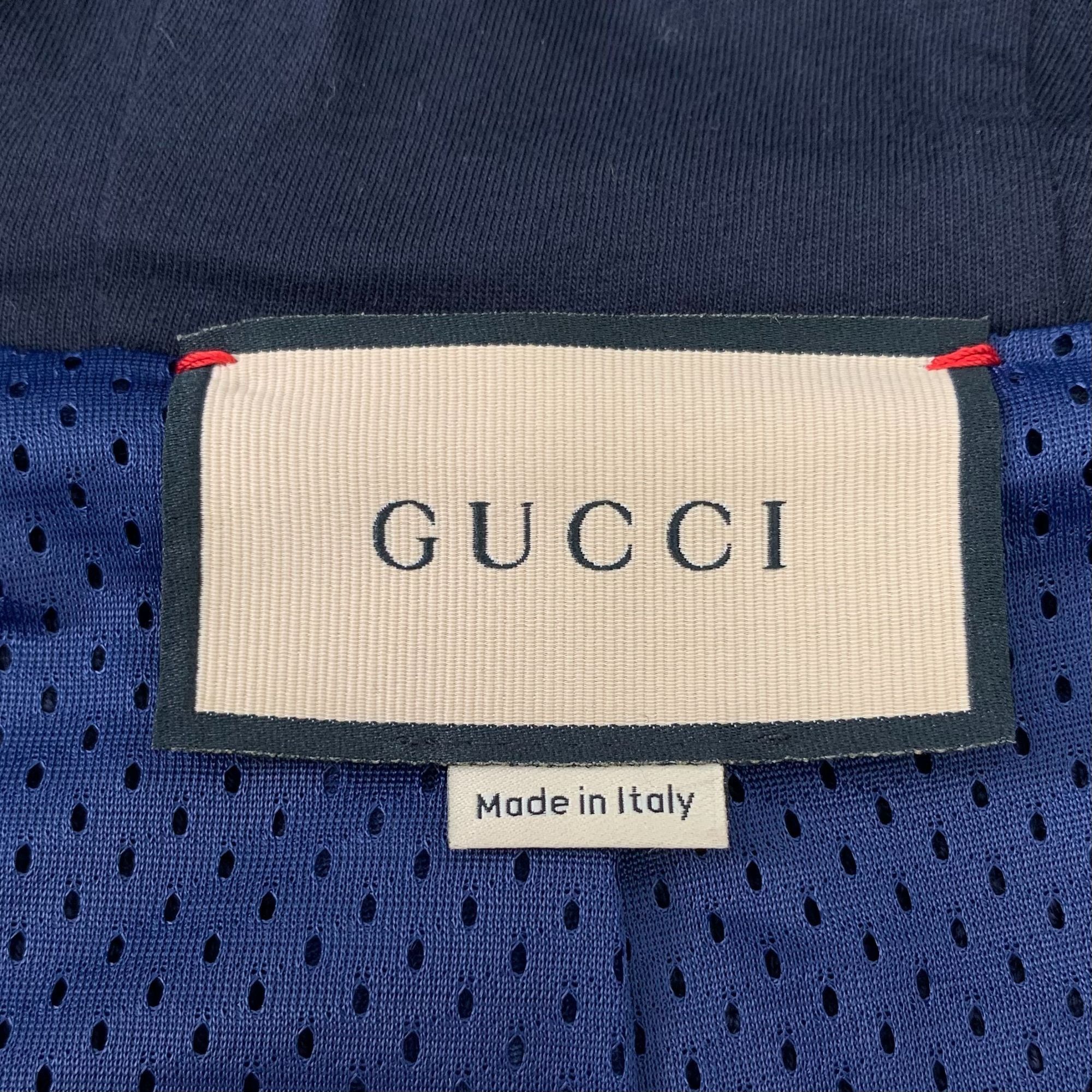 Gucci Navy Hooded Zip-Up Sweatshirt With Red & Green Stripes