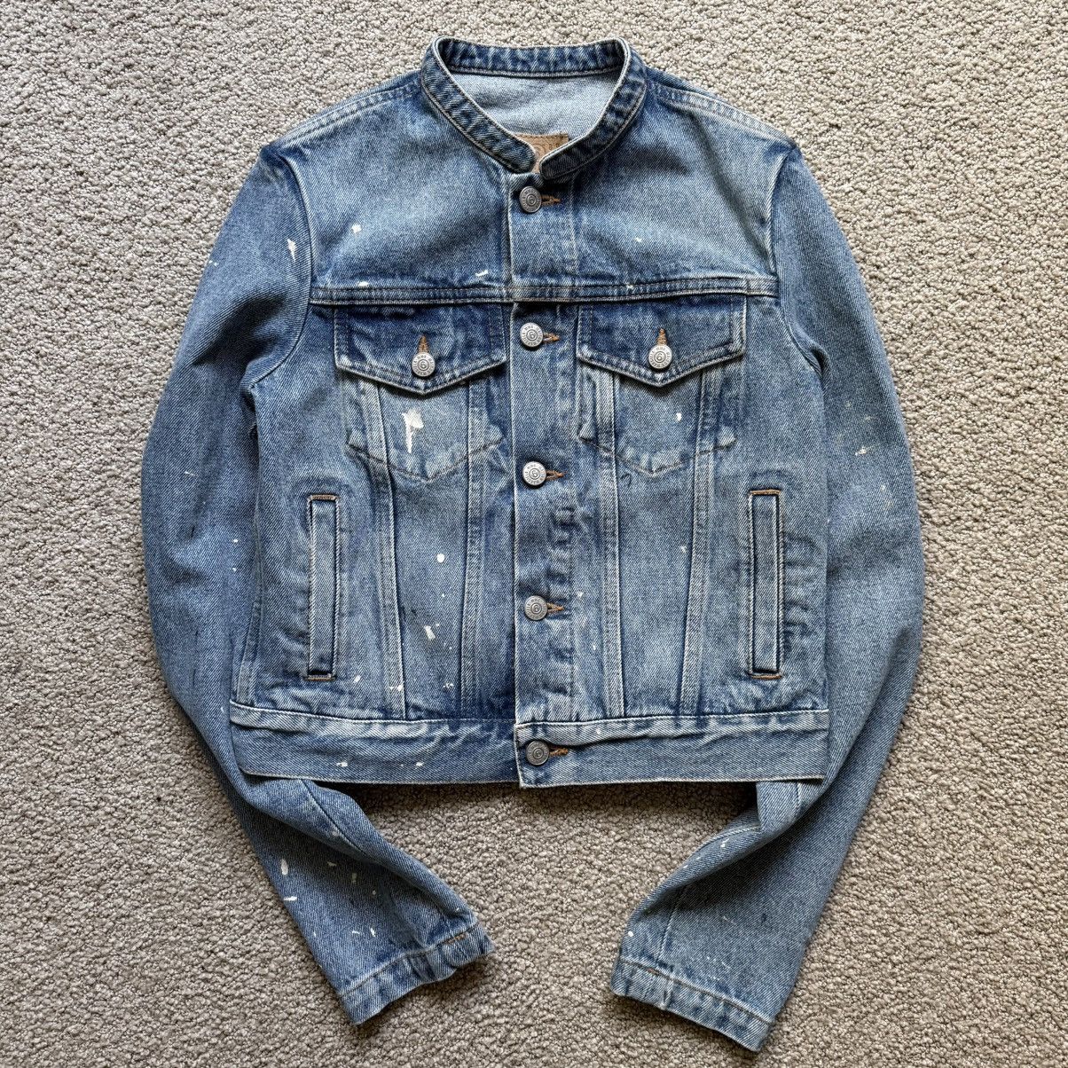 MM6 Collarless Cropped Painter Denim Jacket (Blue) Size S / US 4 / IT 40 - 1 Thumbnail