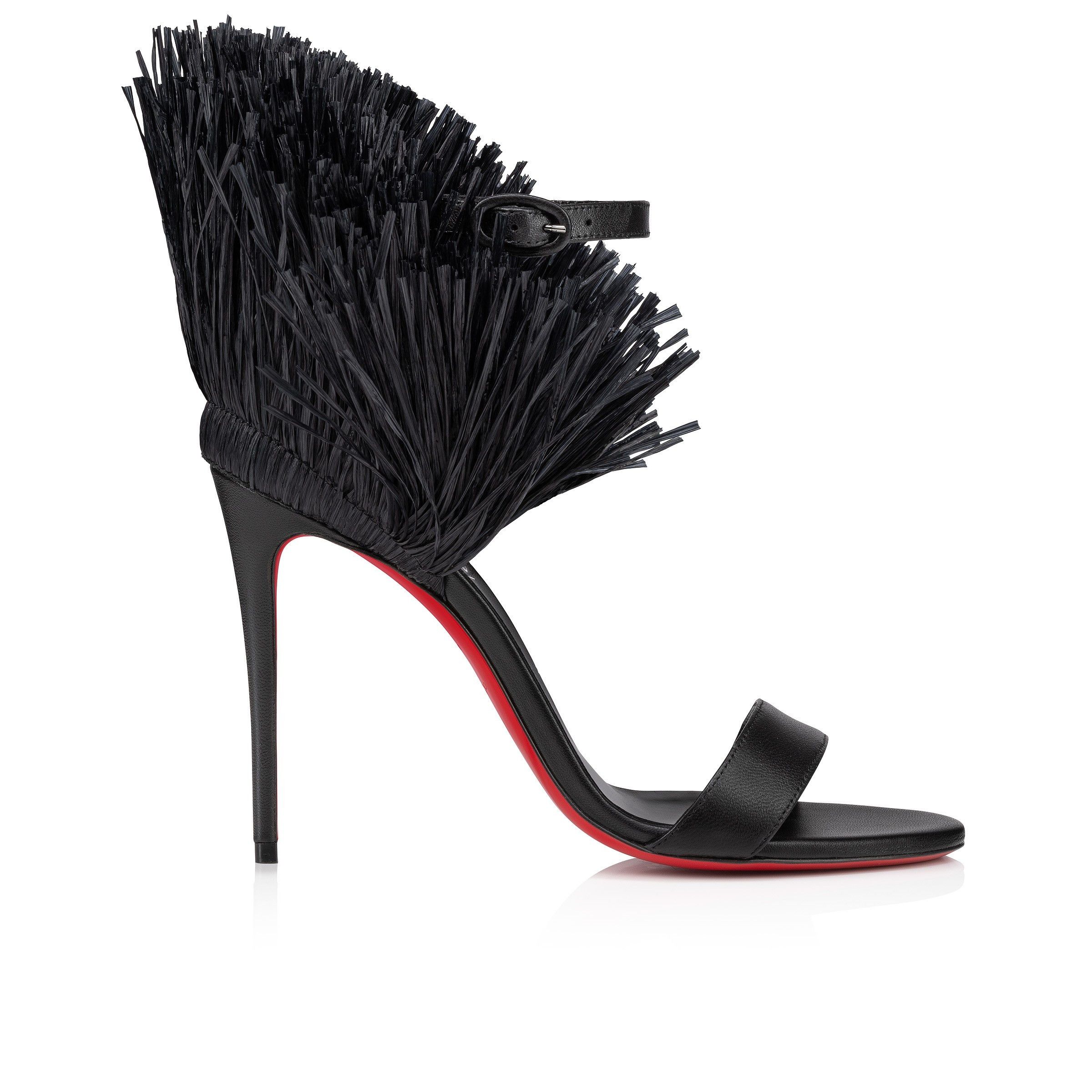 Christian Louboutin oc11z0225 Loubi Girl Raffia 100mm Heeled Sandal in Black Size US 9 / IT 39 - 2 Thumbnail