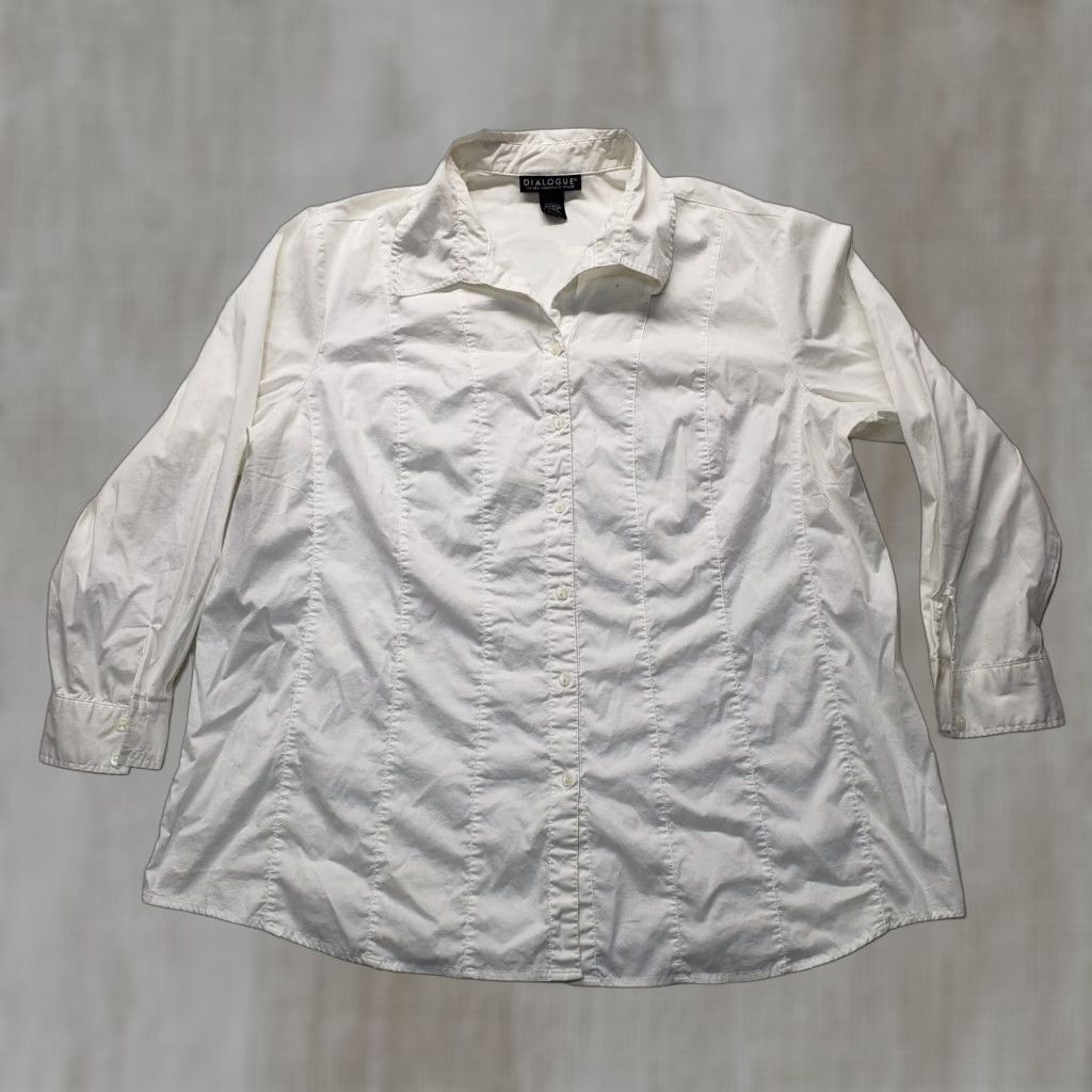 Vintage Dialogue Shirt Solid White Button-Up Women's Plus Size 2X Vintage 1 Size XXL / US 16-18 / IT 52-54 - 1 Thumbnail