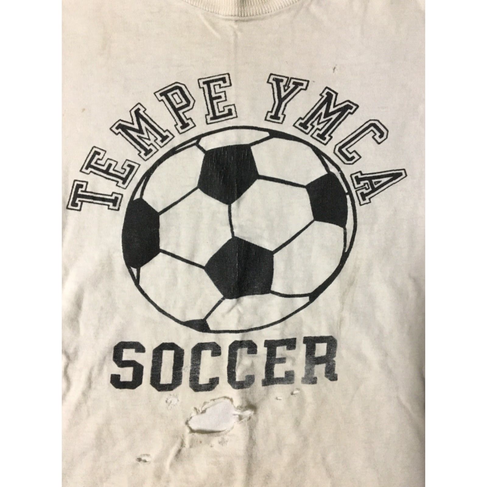 Thrasher VINTAGE Tempe YMCA Soccer Shirt Mens S White Distressed Thrashed 70s 80s Grunge USA single stitch Size US S / EU 44-46 / 1 - 3 Thumbnail