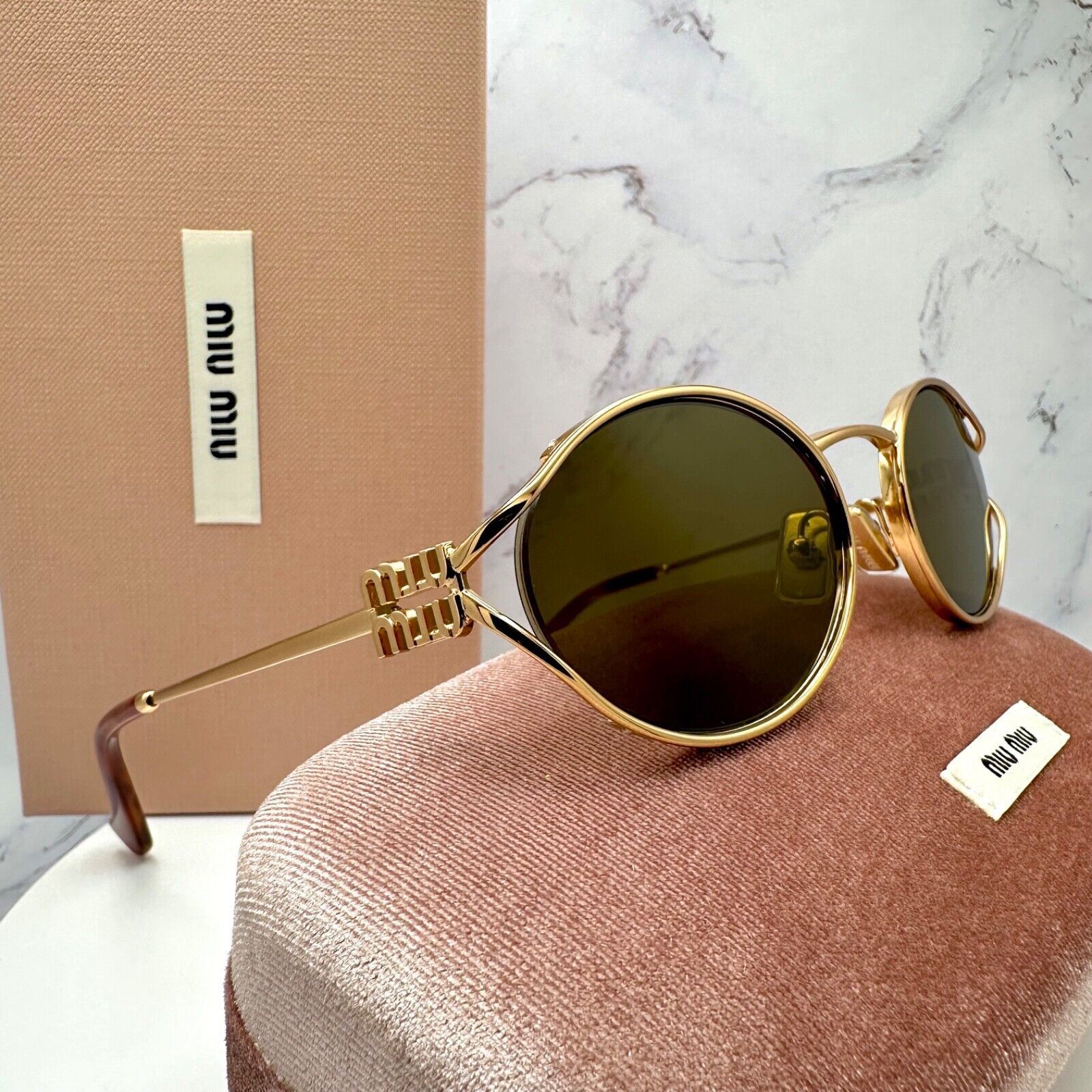 Miu Miu New MIU MIU Sunglasses Gold Oval Skinny Metal Frame Italy Size ONE SIZE - 11 Thumbnail