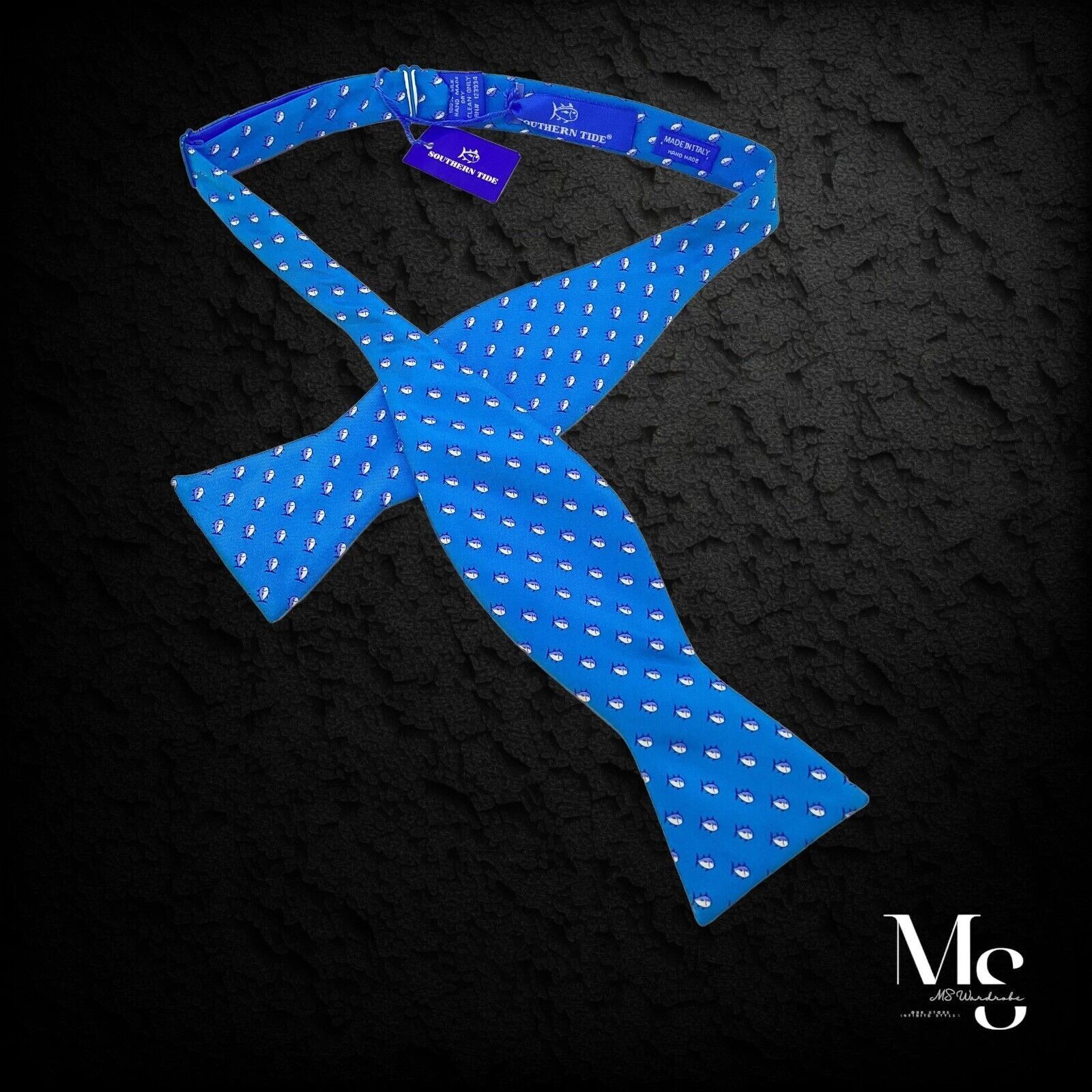 Southern Tide SOUTHERN TIDE Blue Fish Print Adjustable Bow Tie Silk Hand M Size ONE SIZE - 1 Thumbnail