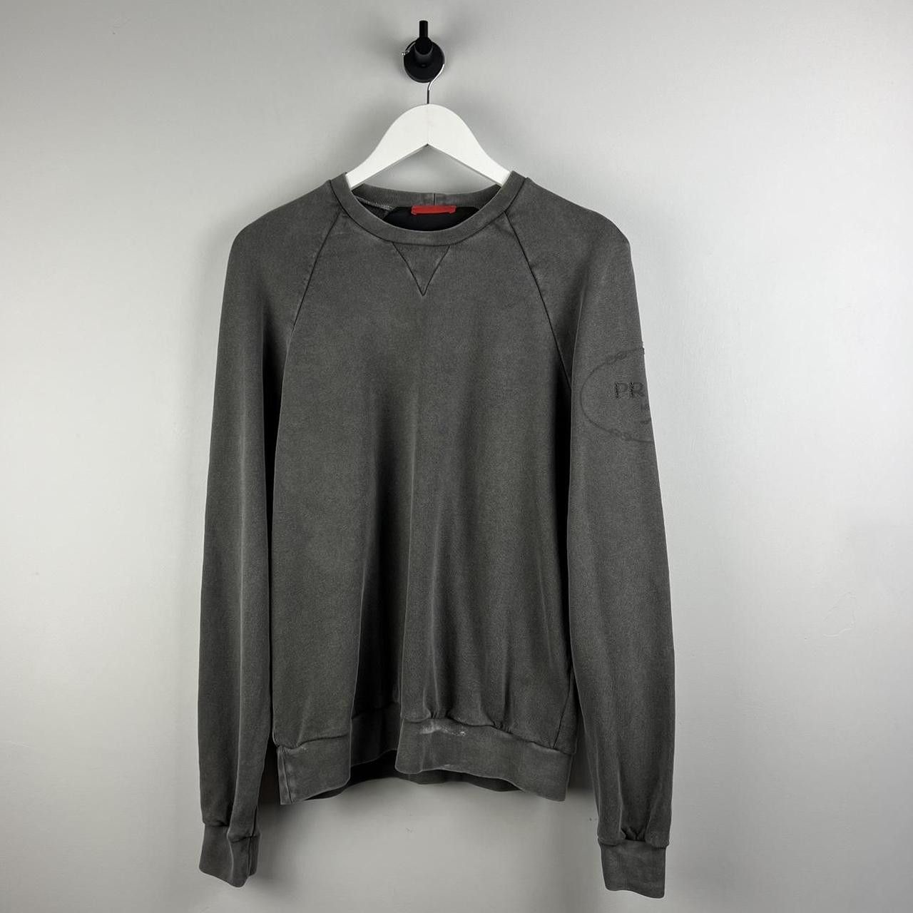 image of 00’S Distressed Prada Logo Sweatshirt in Grey, Men's (Size Small)