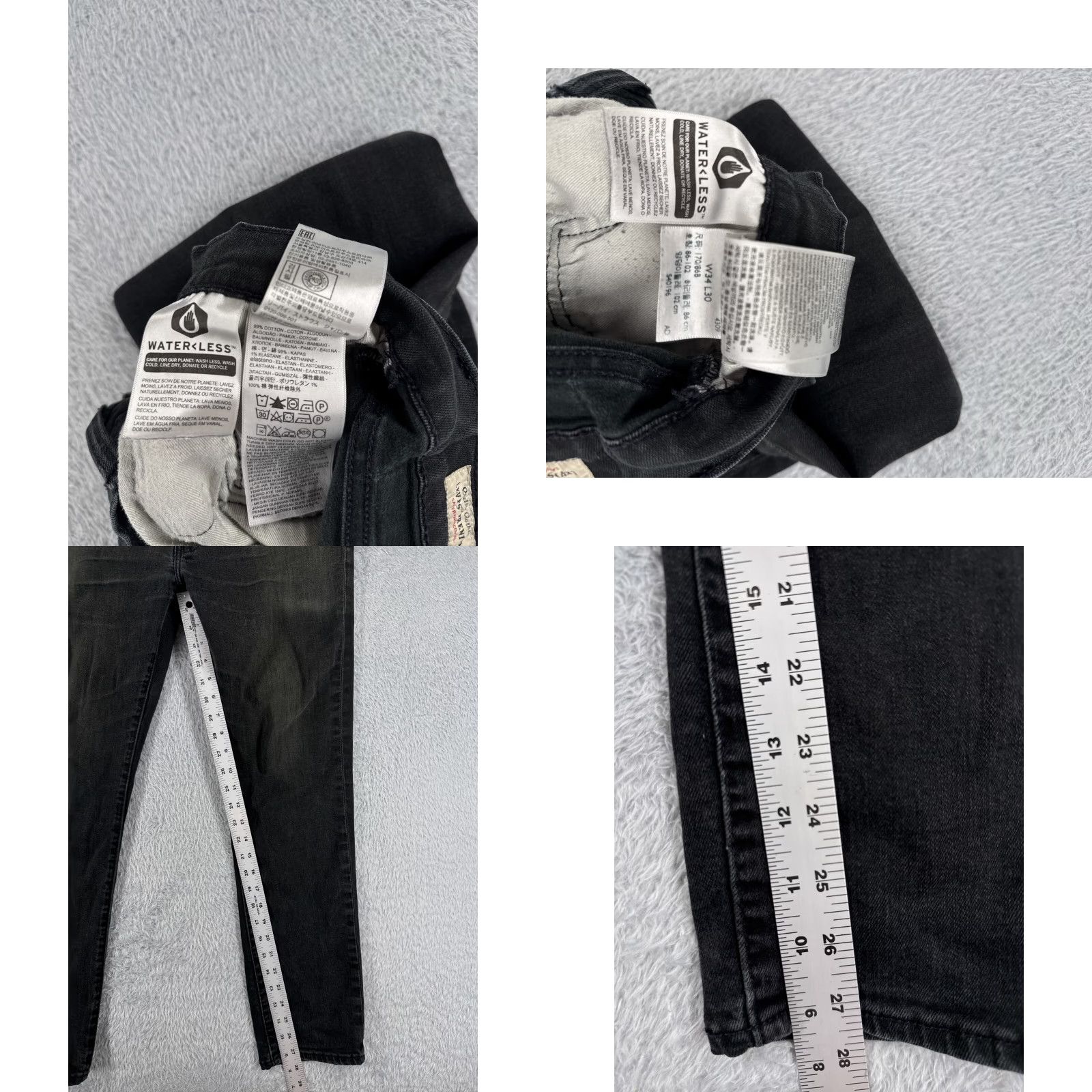 Levi's Levis Jeans Adult 34 Black Denim 511 Cotton Blend Premium Zip 33x28 Big E Mens Size US 34 / EU 50 - 8 Thumbnail