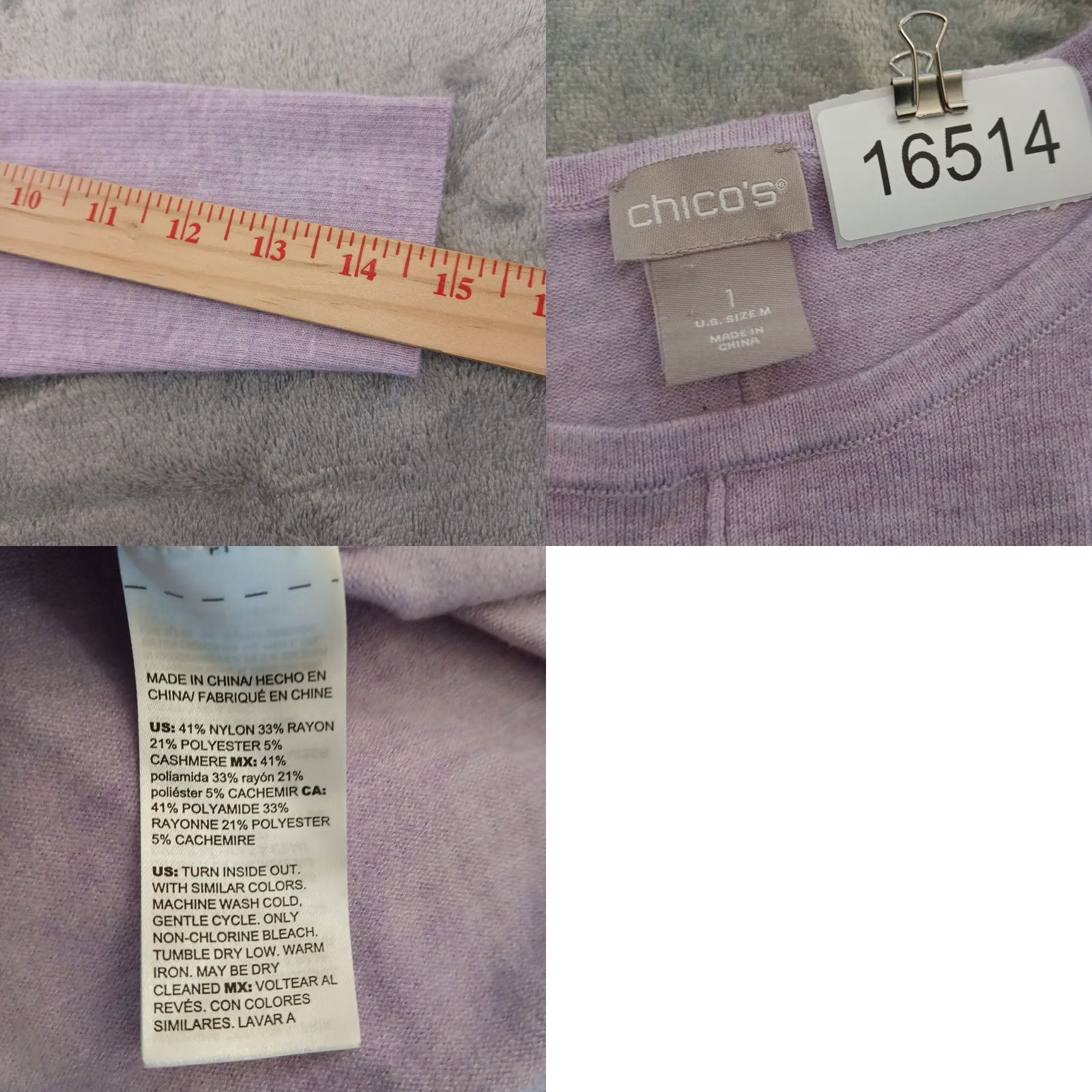 Vintage Chico's Sweater Womens Pullover Long Sleeve Round Neck Purple M Regular Knit Cashmere Blend Nylon Polyester Rayon, Solid, Vintage No, 2000s-2020s Size M / US 6-8 / IT 42-44 - 8 Thumbnail