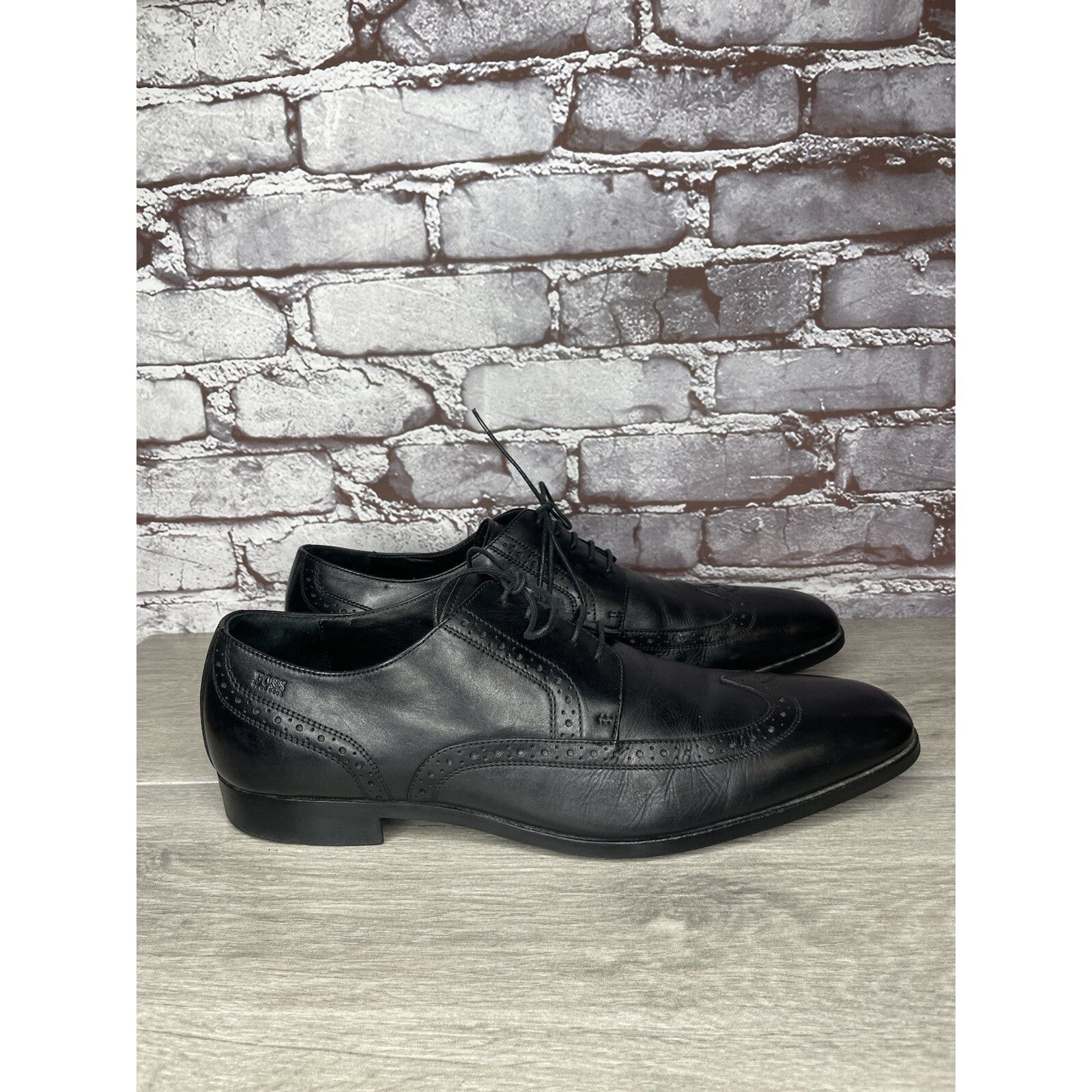 Hugo Boss Boss Hugo Boss Black Leather Wingtip Oxfords Dress Shoes Men Size US 12 / EU 45 - 4 Thumbnail