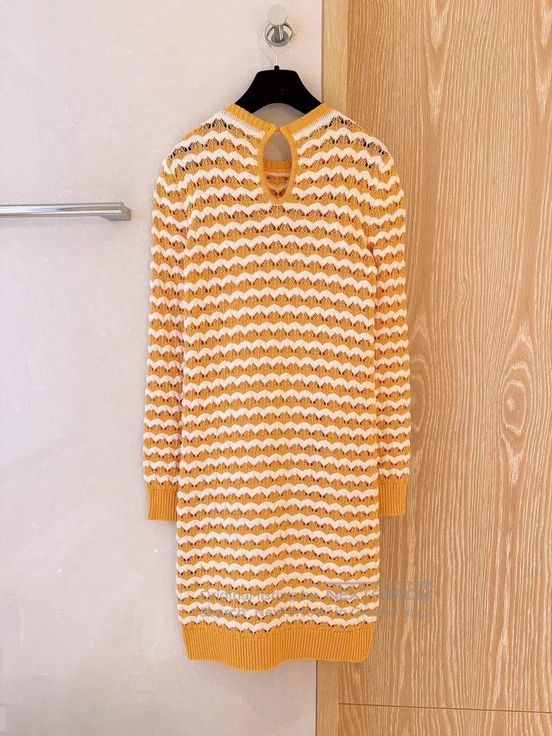 Loro Piana Loro Piana Yellow and White Striped Openwork Crochet Dress Size XS / US 0-2 / IT 36-38 - 2 Thumbnail