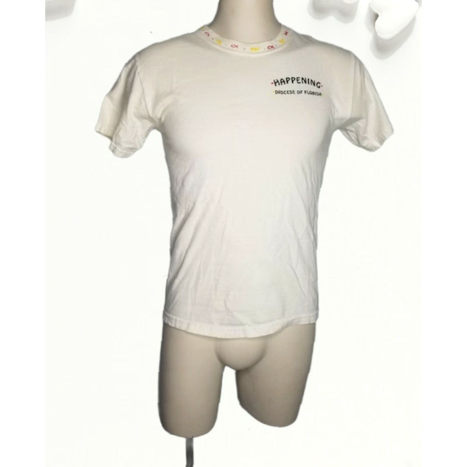 Hanes VINTAGE Hanes Mens S T-Shirt Beige Crew Neck Short Sleeve Cotton Carpe Diocese of FL Butterfly Jesus Fishing 90s Christian 2000s Y2K Size US S / EU 44-46 / 1 - 2 Thumbnail