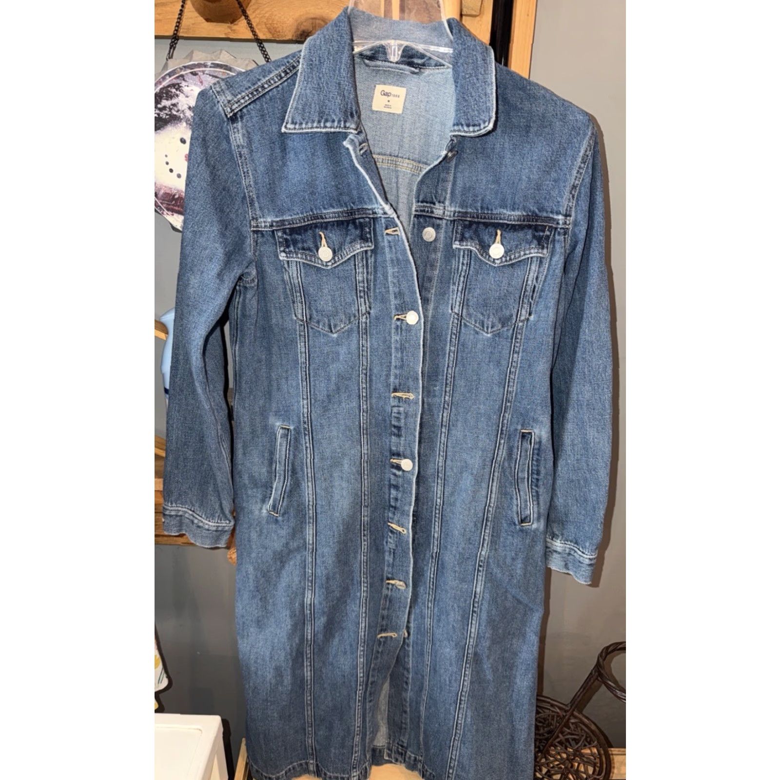 Gap VINTAGE Gap 1969 BLUE DENIM Shirt DRESS long sleeved button front Collar Flap Pockets M Size M / US 6-8 / IT 42-44 - 2 Thumbnail