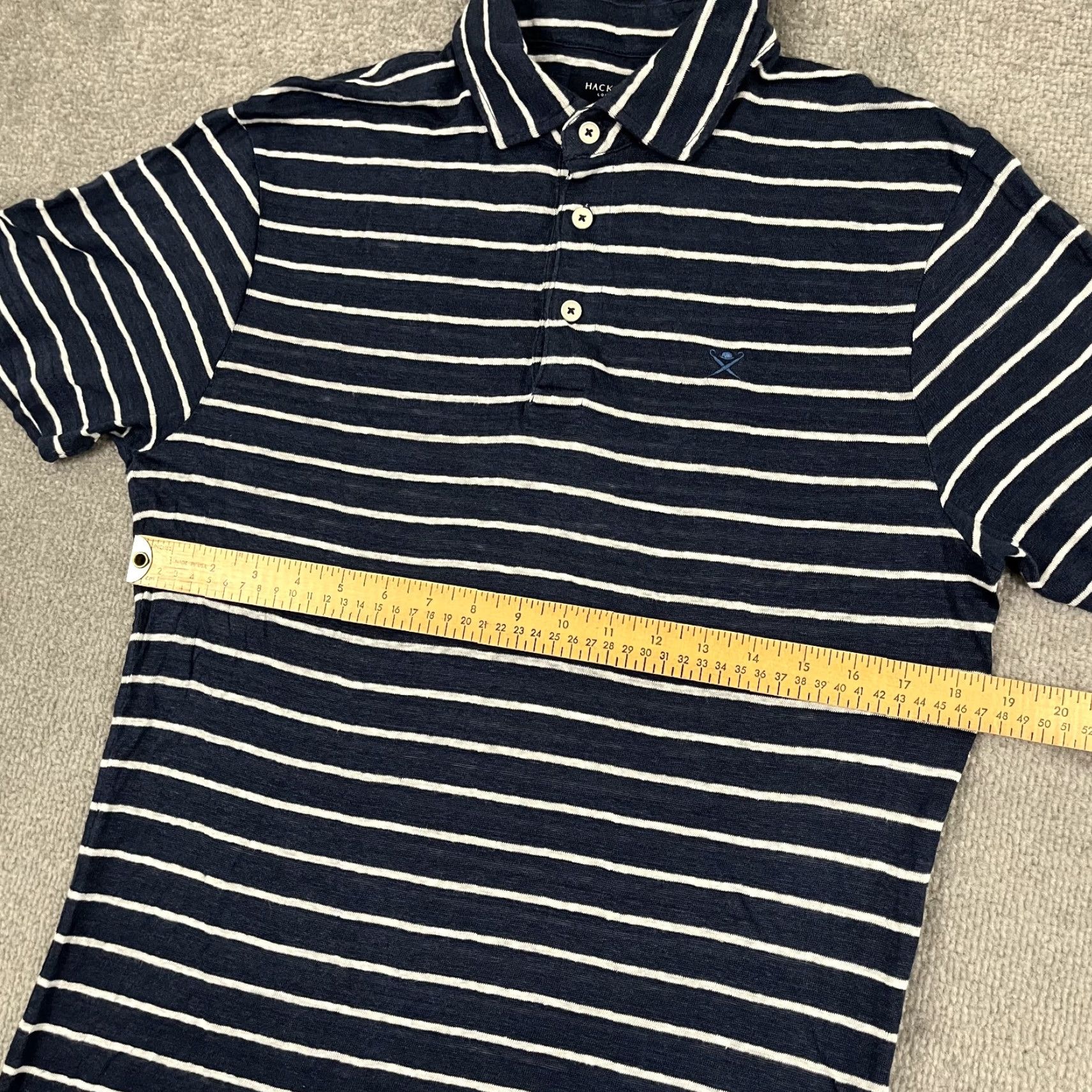 Hackett Hackett London Polo Shirt Mens M Blue Striped Linen Knit Casual Preppy Logo Shirt Size US M / EU 48-50 / 2 - 7 Thumbnail