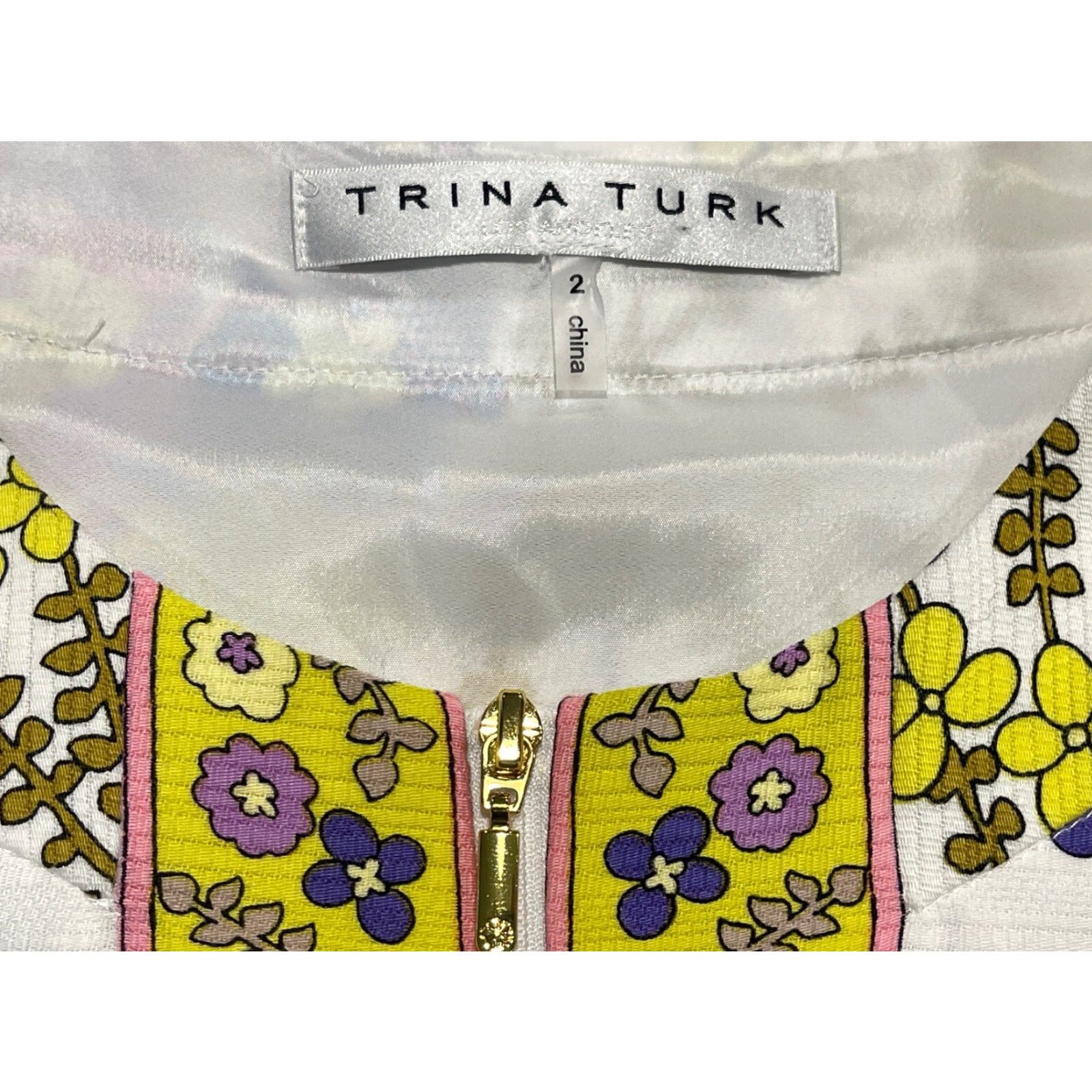 Trina Turk Trina Turk Arboretum Crescent Drive Ottoman Mini Dress Zipper Multicolor Floral Cotton Short Sleeve Round Neck Party/Cocktail Sz 2 Size XS / US 0-2 / IT 36-38 - 6 Thumbnail