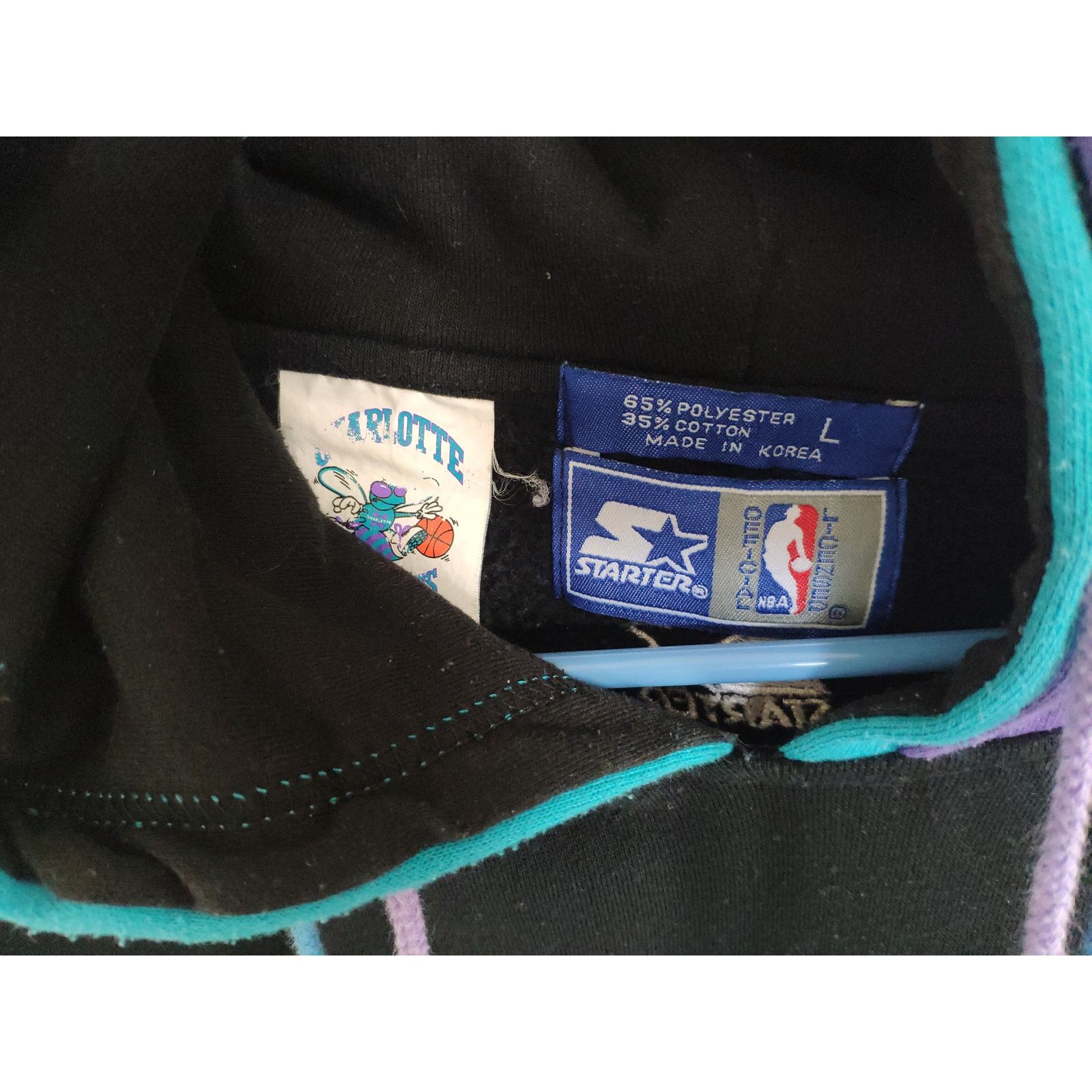 Starter 90s Starter Charlotte Hornets Double Hood Pullover LARGE Size US L / EU 52-54 / 3 - 2 Thumbnail
