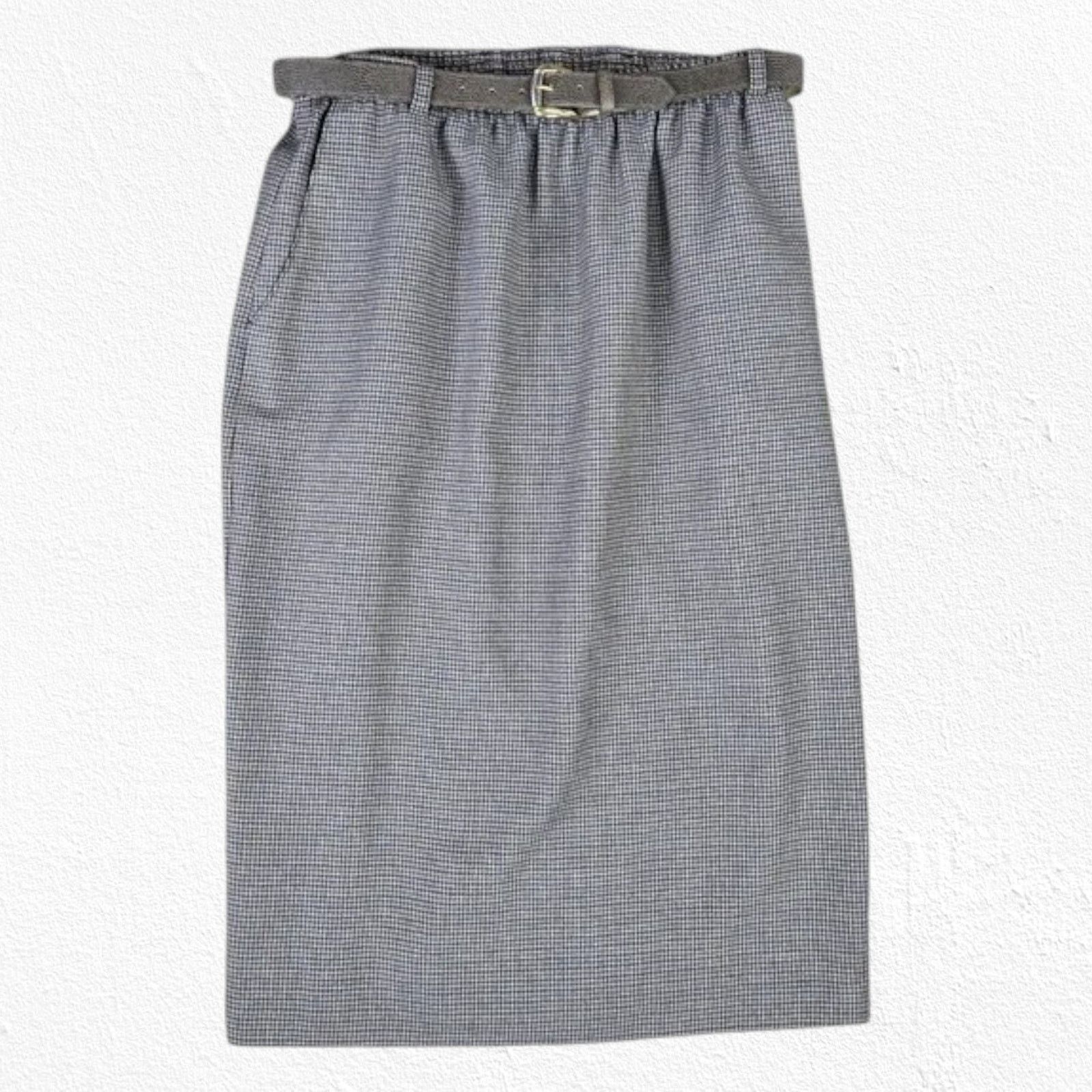 Vintage Houndstooth Brown Straight Midi Skirt Belted Size 10 Size 32" / US 10 / IT 46 - 2 Thumbnail