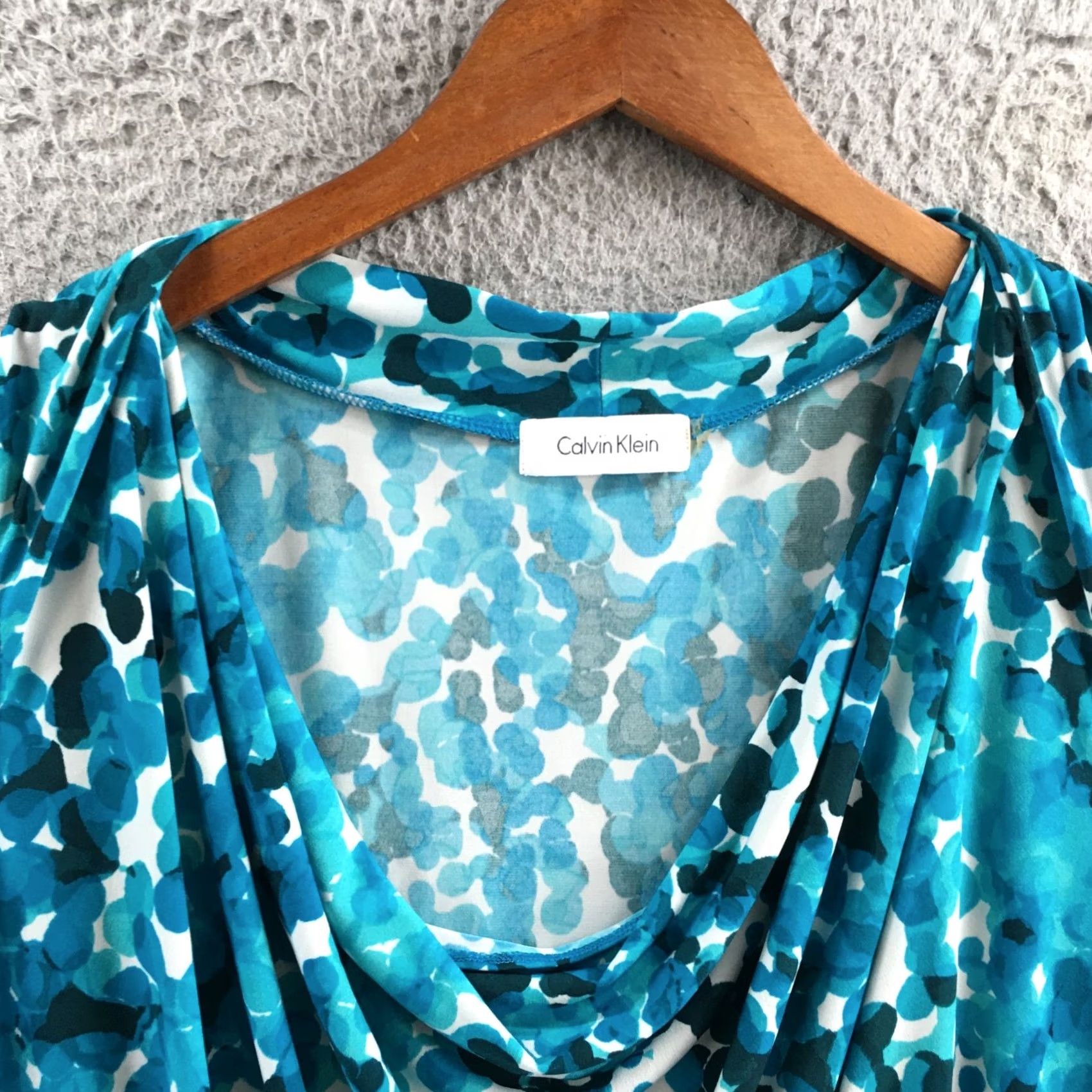 Calvin Klein Calvin Klein Blouse Womens 1X Blue Abstract Sleeveless Cowl Neck Stretch Top Size XL / US 12-14 / IT 48-50 - 3 Thumbnail