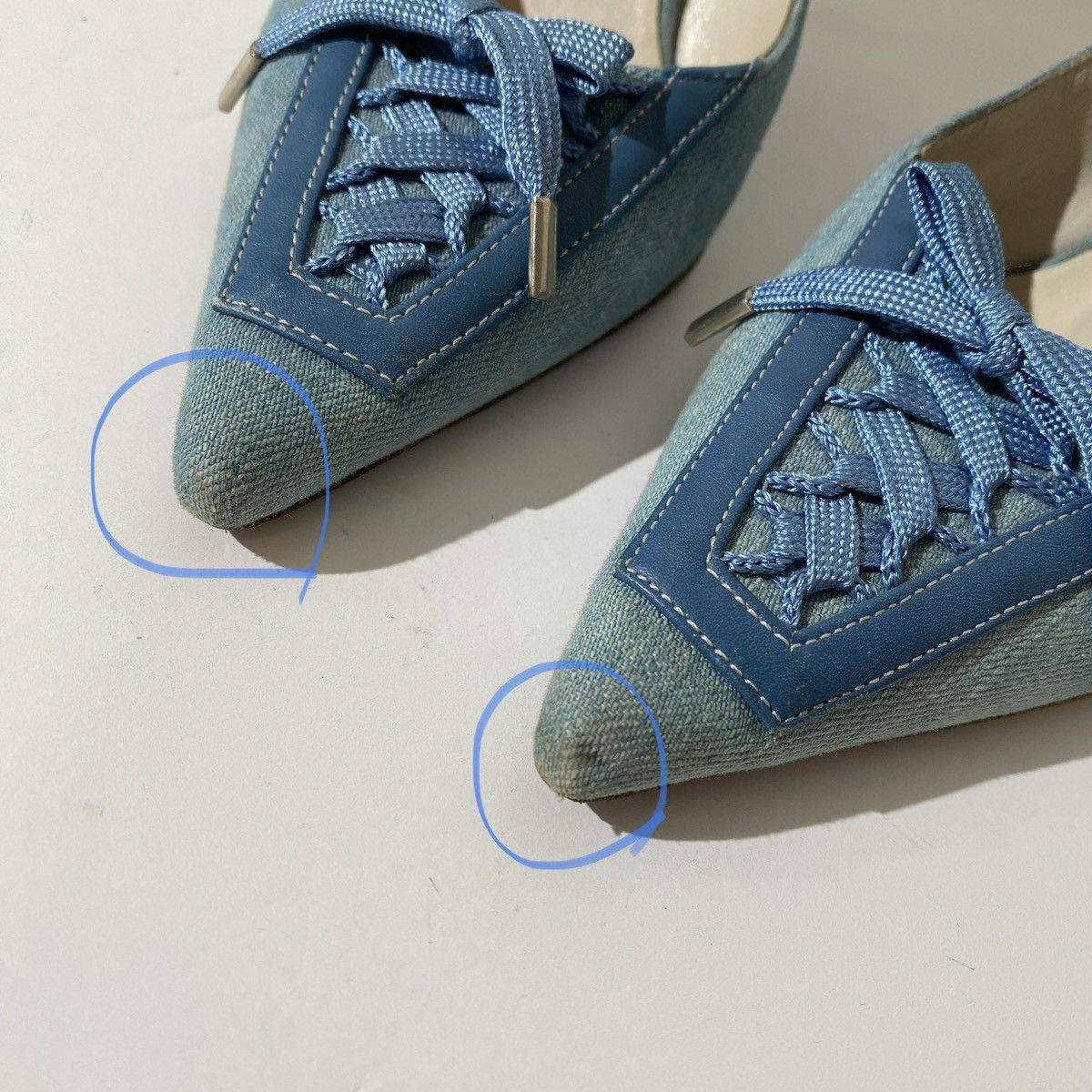 Dior × John Galliano × Vintage Dior 2002 Spring Denim Lace-up Bow Pointed Toe Pumps Size US 6.5 / IT 36.5 - 4 Thumbnail
