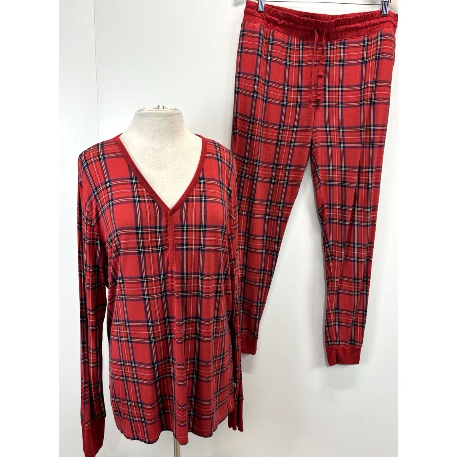 Vintage Little Sleepies Pajama Set Red Plaid Bamboo 2 Pc Women L Long Sleeve Christmas Holiday Comfort Mens? Womens Size ONE SIZE - 2 Thumbnail