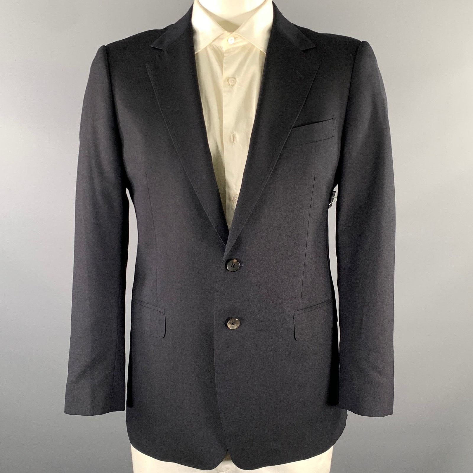Gucci GUCCI Size 42 Navy Solid Wool Notch Lapel Sport Coat Size 42R - 1 Thumbnail
