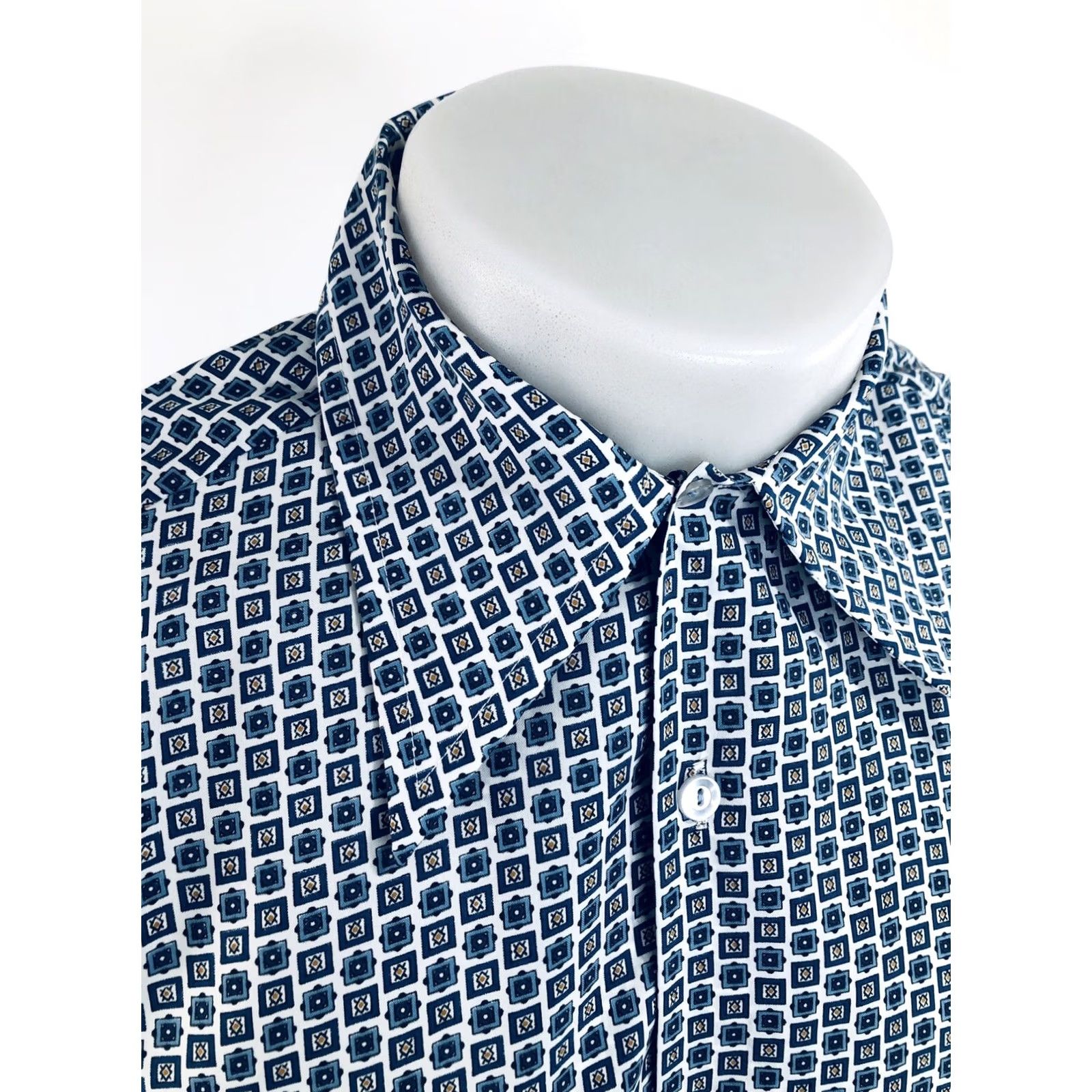 Sears SEARS BEST KINGS ROAD Geometric DISCO Shirt Adult 15.5 Md. White Blue Gold Mens Size US L / EU 52-54 / 3 - 2 Thumbnail