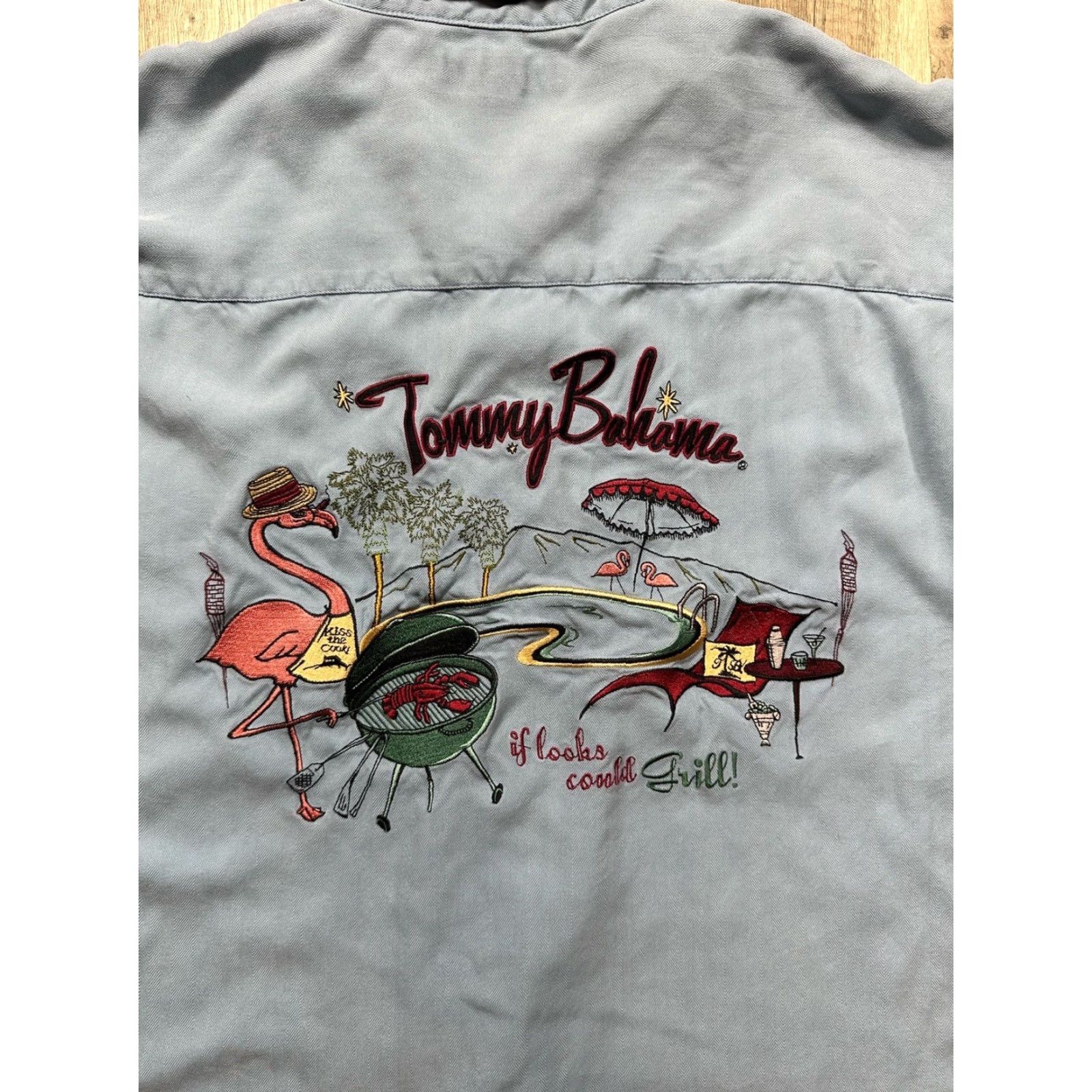 Tommy Bahama Tommy Bahama Button-Down Silk Mens 2XL Flamingo If Looks Could Grill Shirt Casual Beach Hawaiian Aloha Grill Mens Size US XXL / EU 58 / 5 - 4 Thumbnail