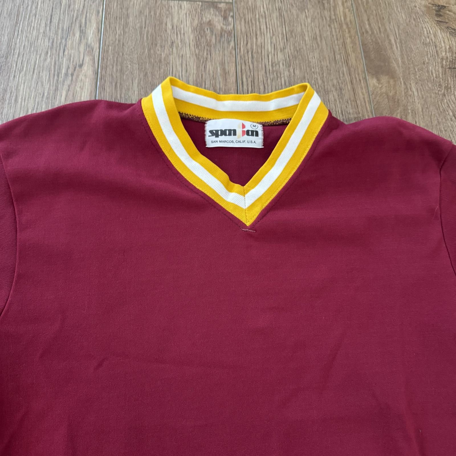 Other Vintage 70s 80s Spanjian Blank V Neck Maroon Shirt Size US M / EU 48-50 / 2 - 2 Thumbnail