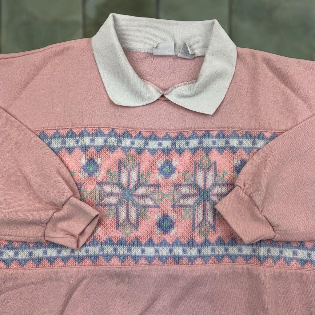 Vintage VINTAGE Honors Sweatshirt Shirt Womens Large Pink 90s Geometric Collared Pullover Womens L Geometric 90s Size L / US 10 / IT 46 - 1 Thumbnail