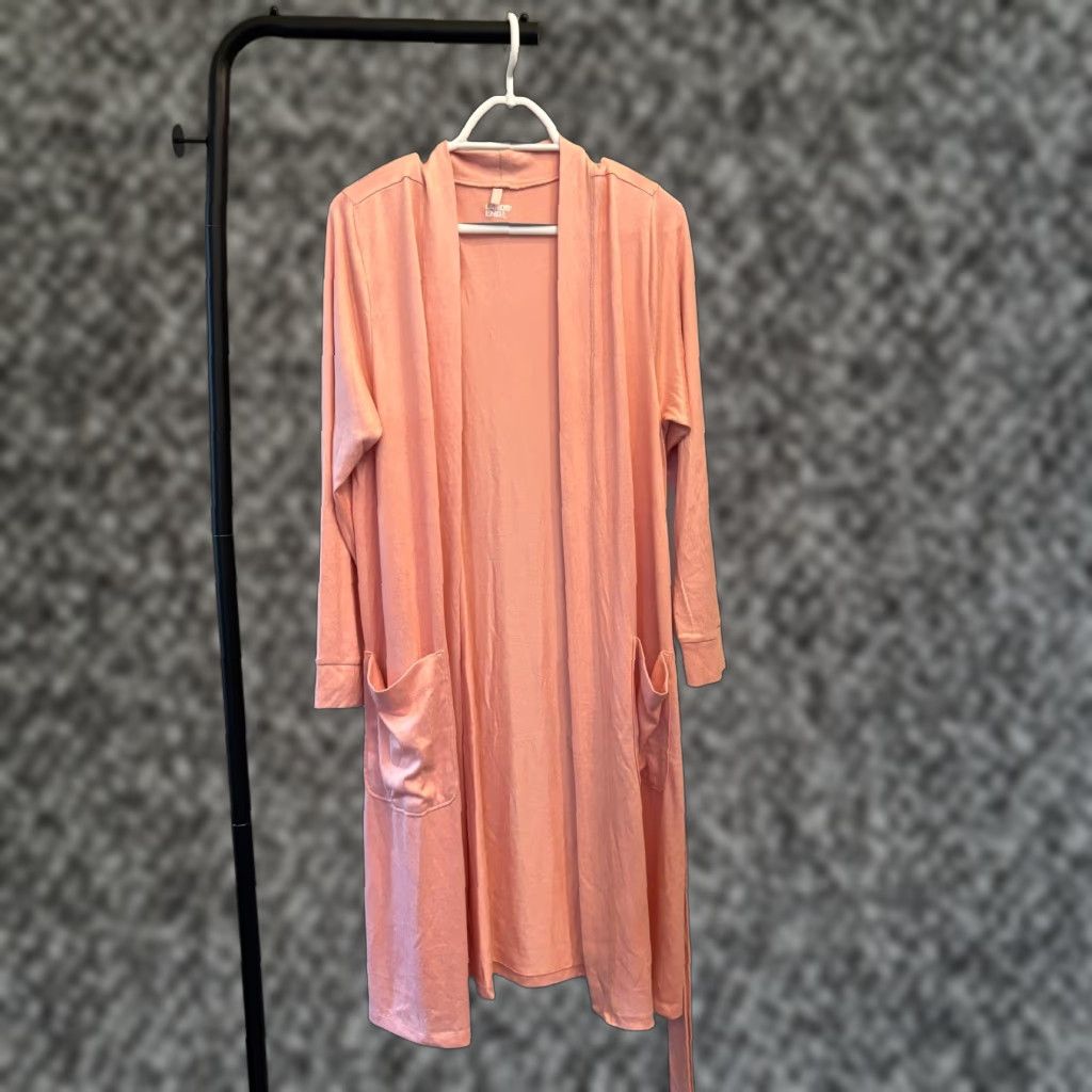 Lands' End Lands' End Cardigan Duster Knit Open Front Long Sleeve Pink Coral - Belted Pockets - Women - Large Size L / US 10 / IT 46 - 1 Thumbnail