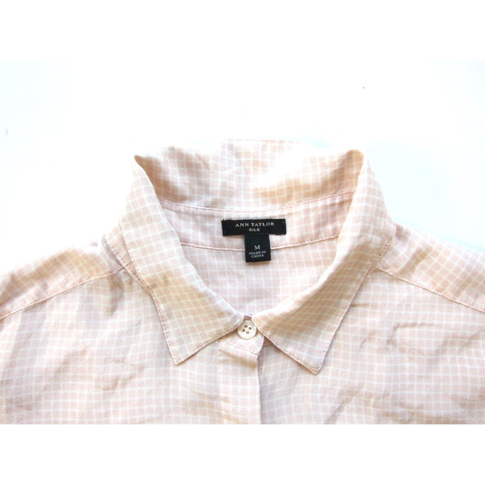 Ann Taylor Ann Taylor 100% Silk Pink White Plaid Collared Button Up Long Sleeve Blouse Med Shirt Women Size M / US 6-8 / IT 42-44 - 5 Thumbnail