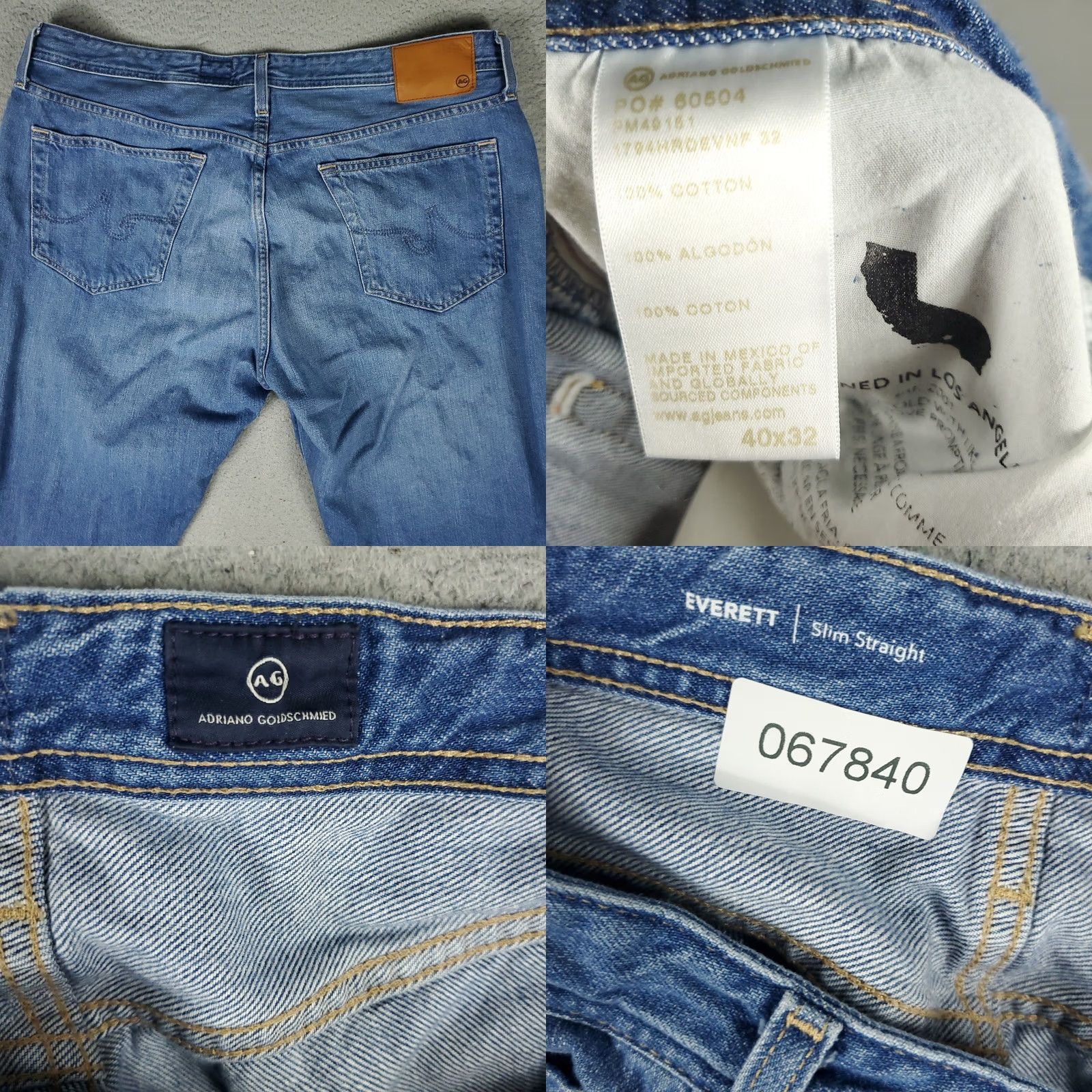 Vintage AG Adriano Goldschmied The Everett Jeans Mens 40x32 Blue Slim Straight Denim 5-Pocket Regular Rise Size US 40 / EU 56 - 8 Thumbnail
