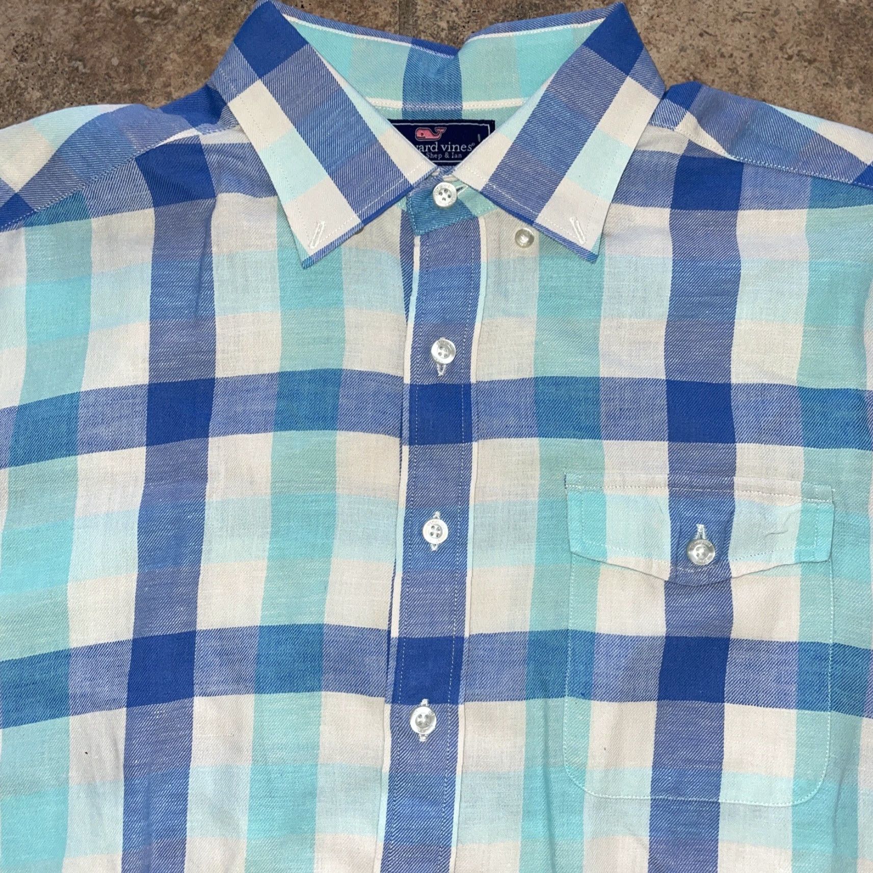 Vineyard Vines Vinyard Vines Plaid Button Long Sleeve Shirt Mens L Blue Linen Shirt Size US L / EU 52-54 / 3 - 2 Thumbnail